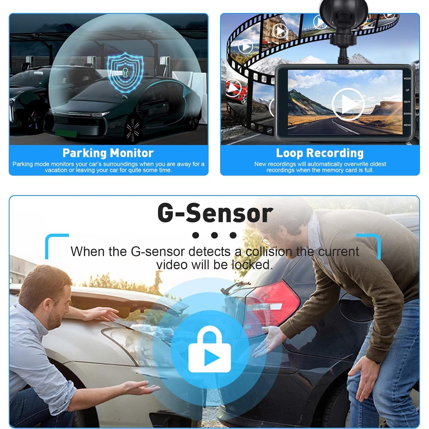 Cámara de Tablero Roinvou Dual Frontal y Trasera 1080P LCD 4"