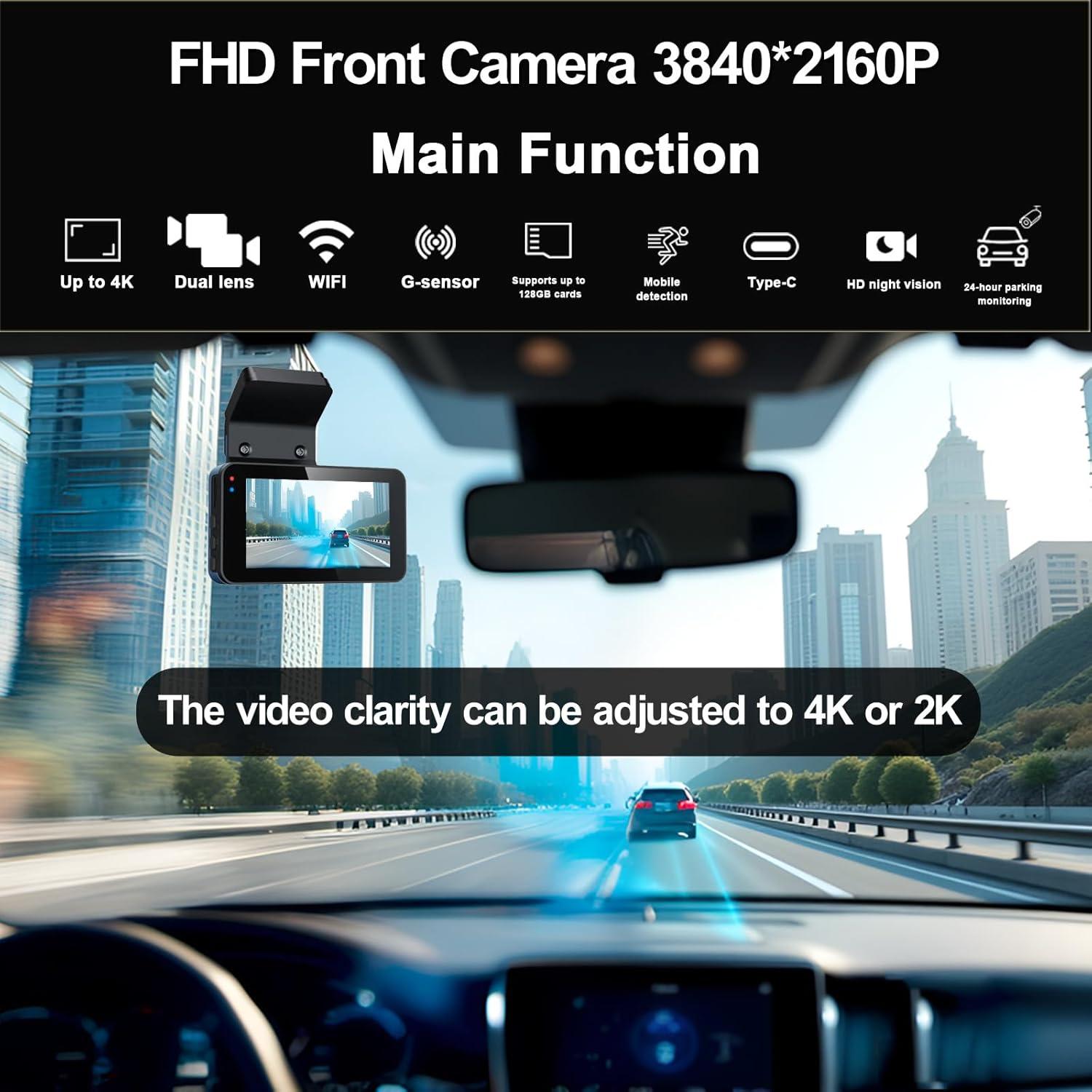 Cámara de tablero delantera 4K y trasera 1080P Petokix