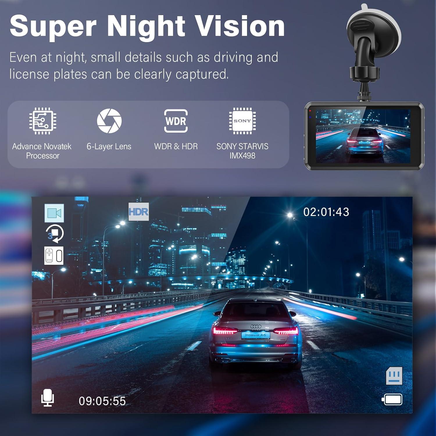 Cámara Dash SHRINLUCK 2K Delantera y Trasera, Pantalla 3.2"