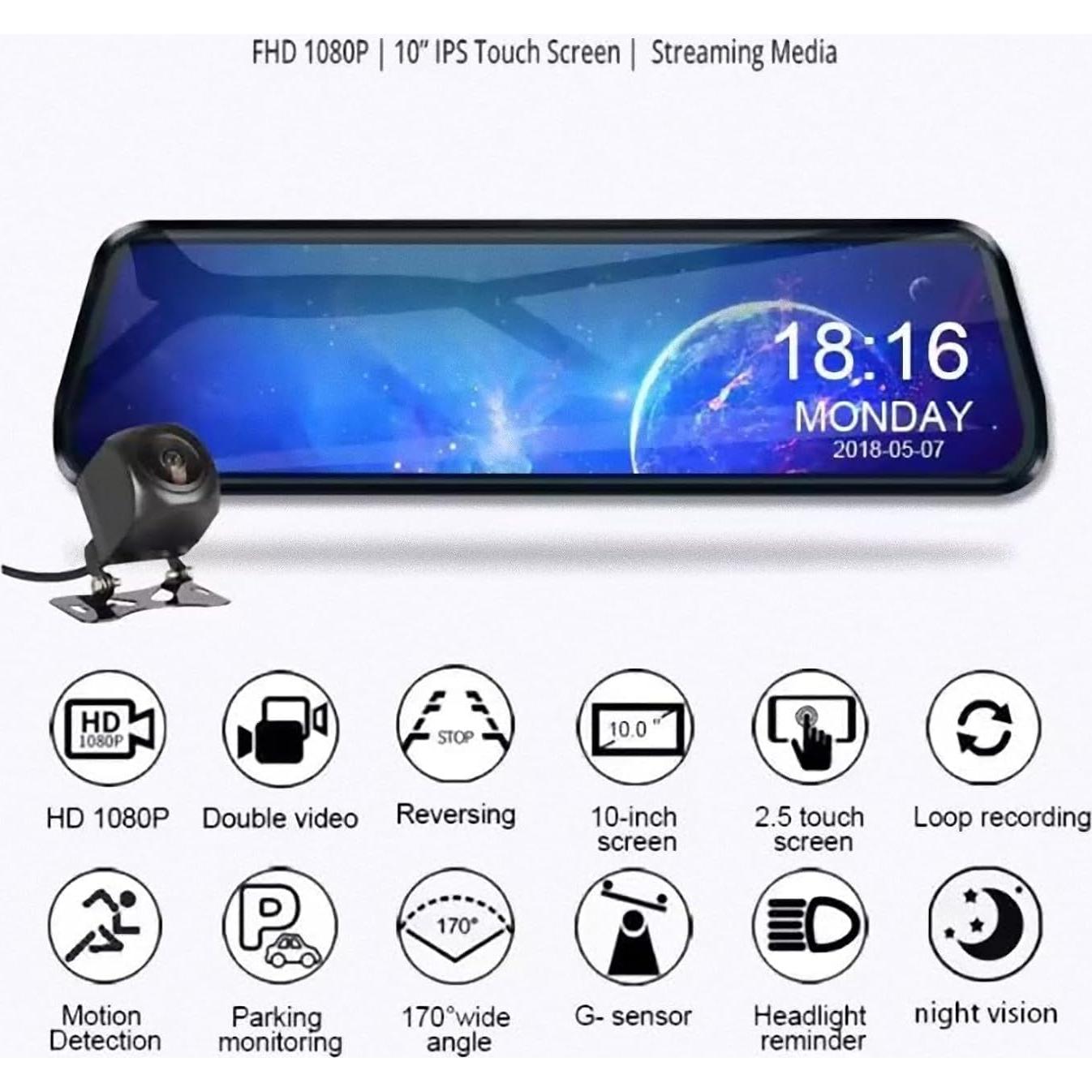 Cámara de Tablero Doble Lente JZ 1080p Pantalla Táctil 10"