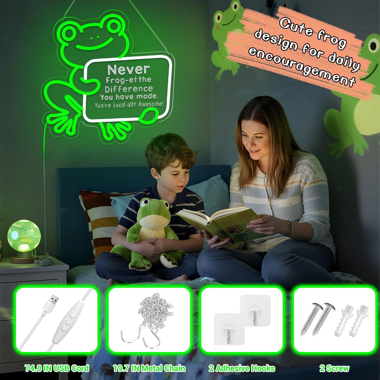 Letrero Neón Rana Verde LED 40.5x22.2cm Inspirador