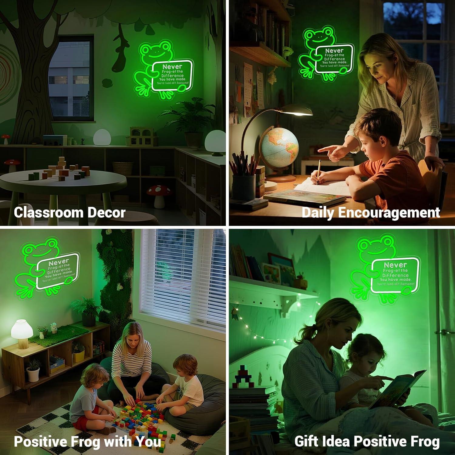 Letrero Neón Rana Verde LED 40.5x22.2cm Inspirador