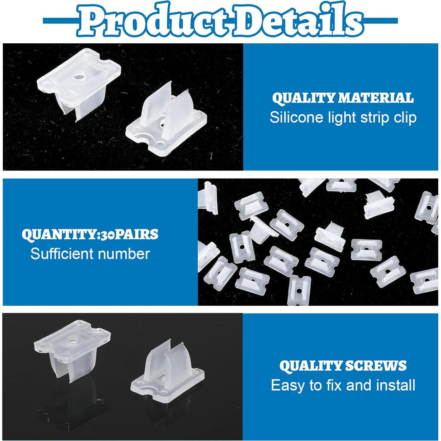 30 Clips de Montaje LED Impermeables Nogeqi para Cinta Neón