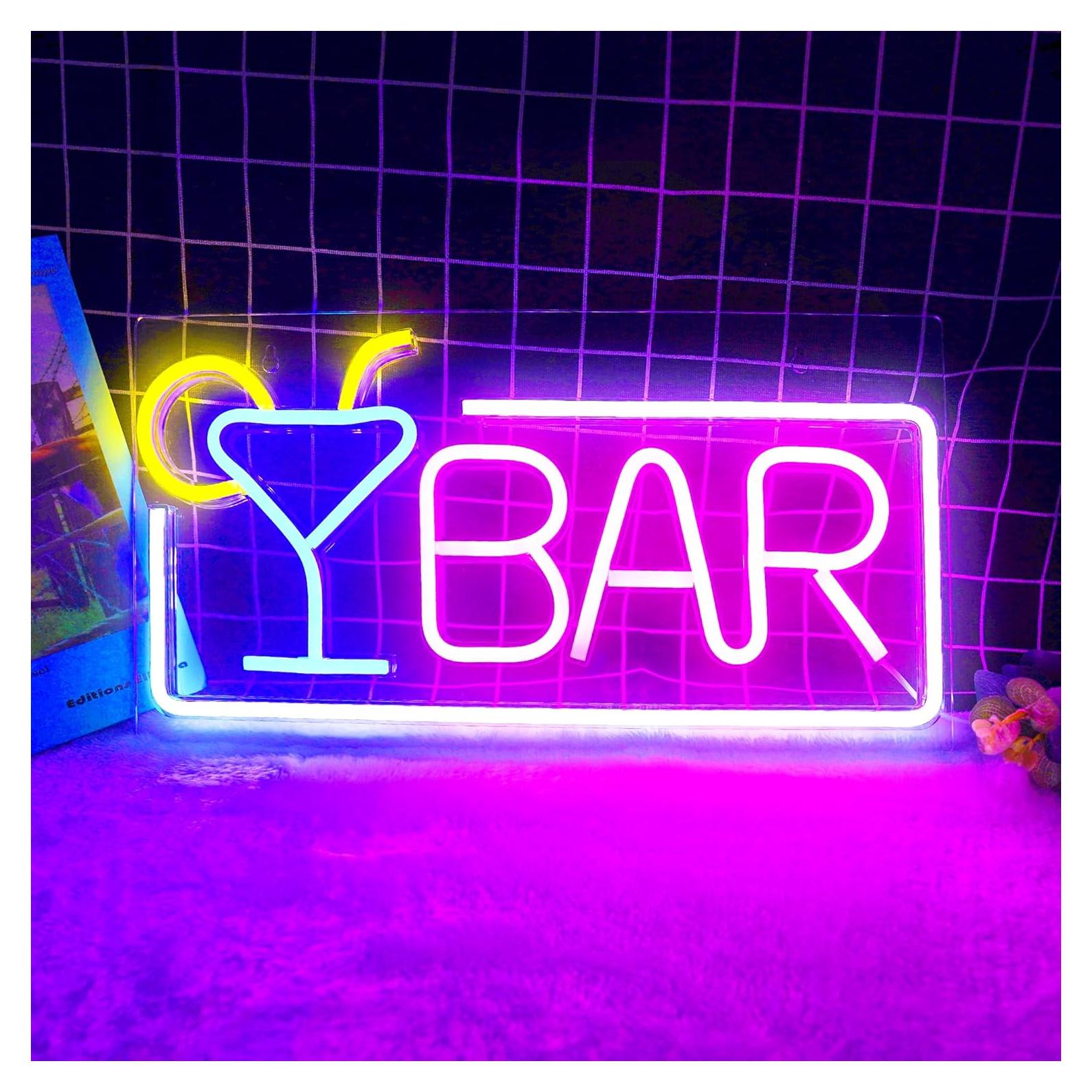 Letrero de Neón LED YSMNDE para Bar - Brillo Ajustable, 22.1x42cm