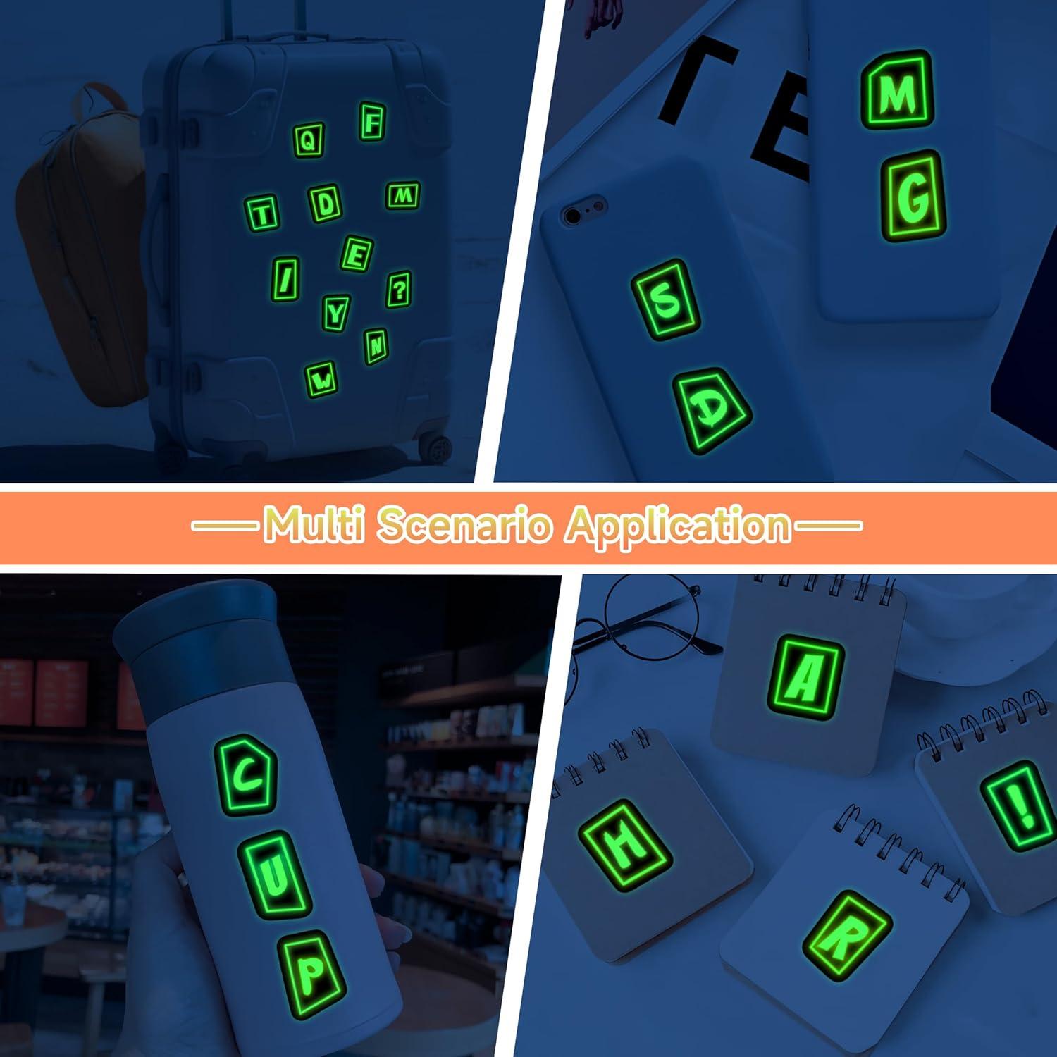 Calcomanías de Alfabeto Neón Robmoda 70 Pcs Brillan en la Oscuridad