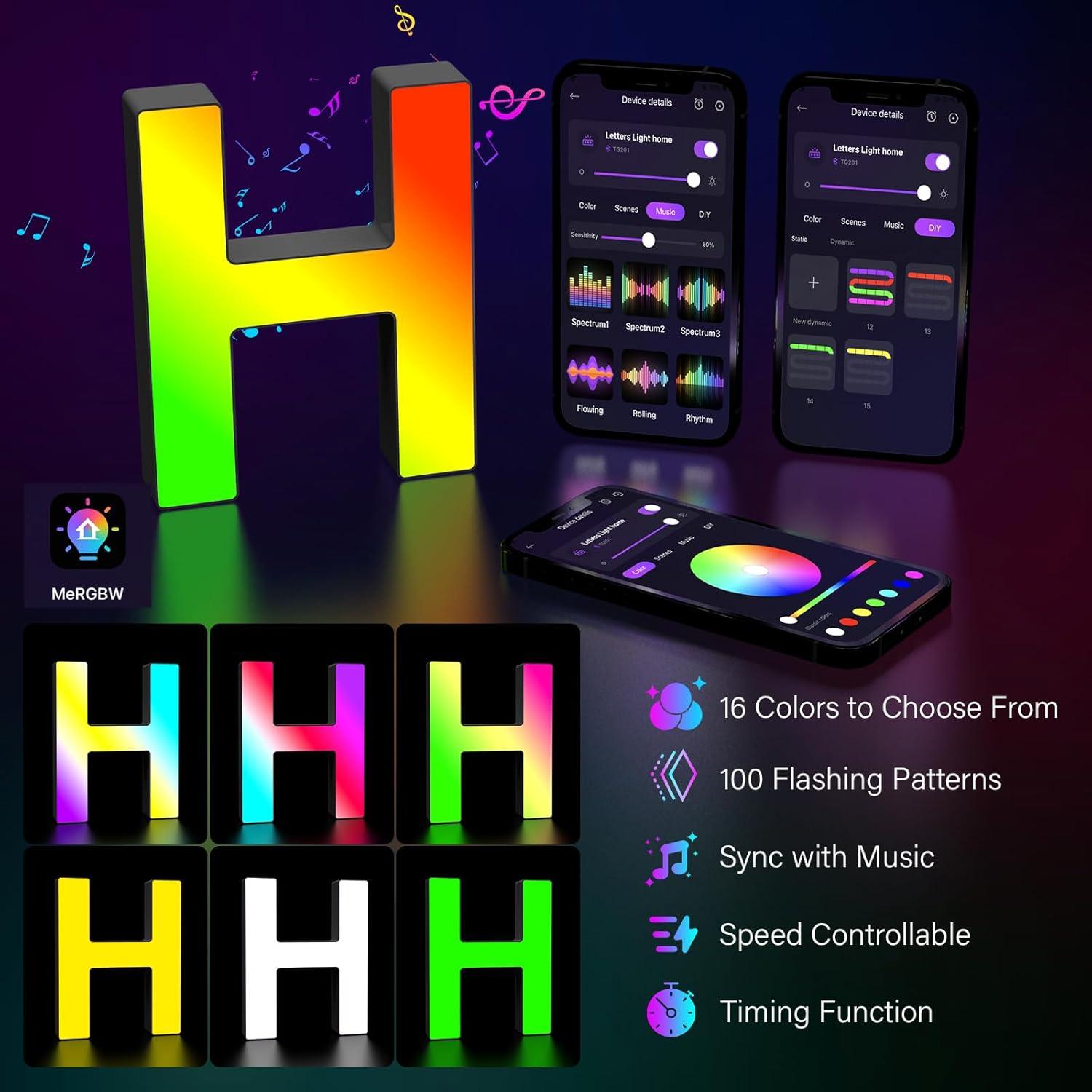 Letras Iluminadas USB Kangtaixin - Luz LED Cambiante H