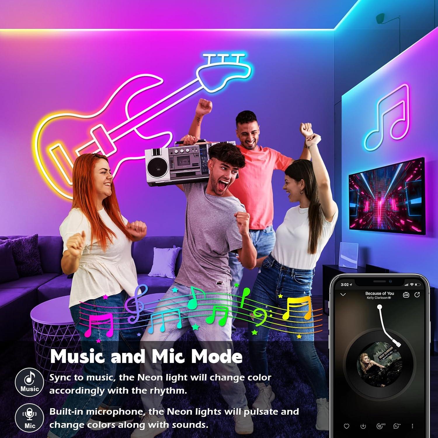 20Ft Neon Rope Lights,Flexible Led Rope Lights Control with App/Remote,Multiple Modes Rope Lights,IP65 Outdoor RGB Led Neon Lights Waterproof,Music Sync Gaming Led Neon Light Strip for Bedroom Decor