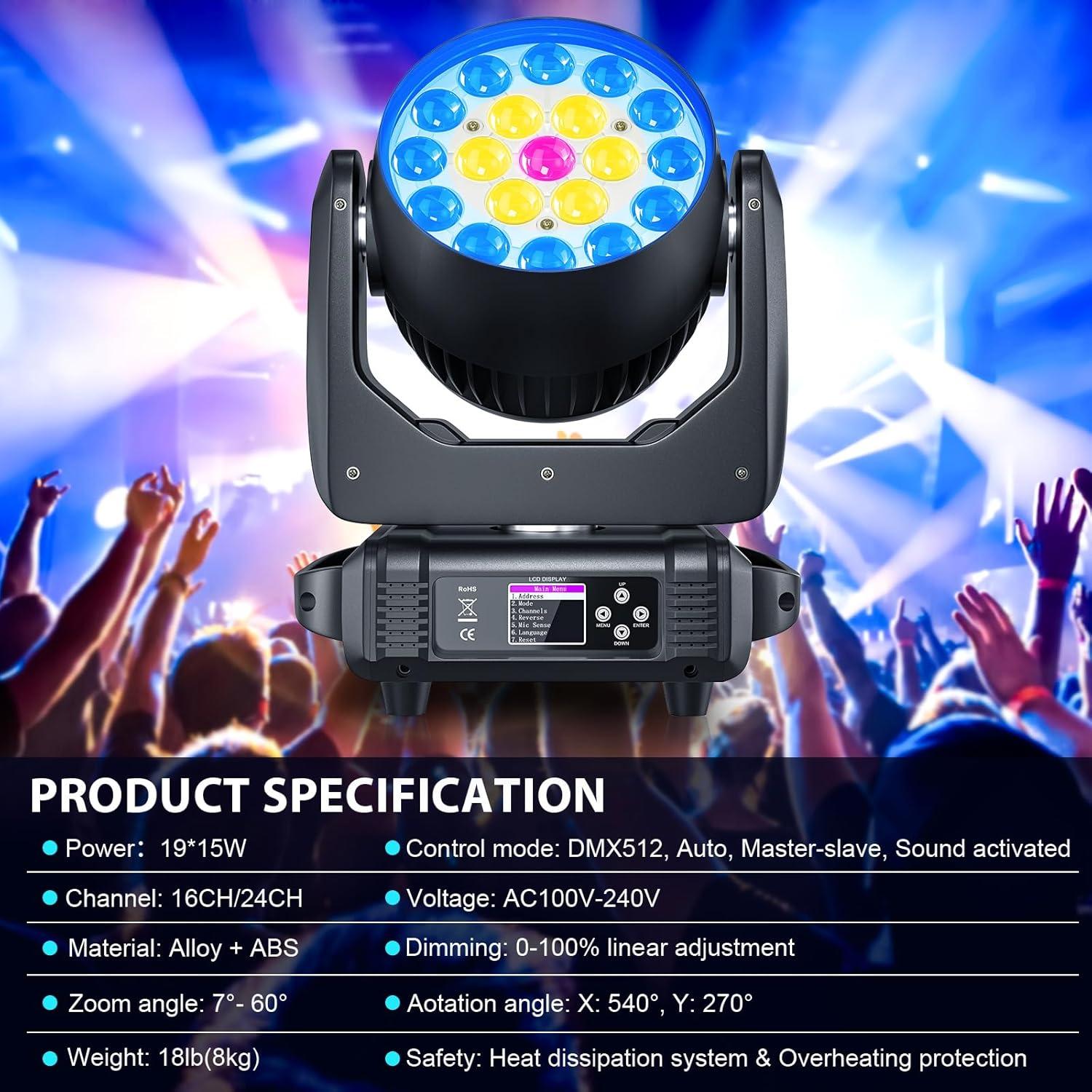 HOLDLAMP Luz de Cabeza Móvil 19x15W RGBW DMX para Eventos