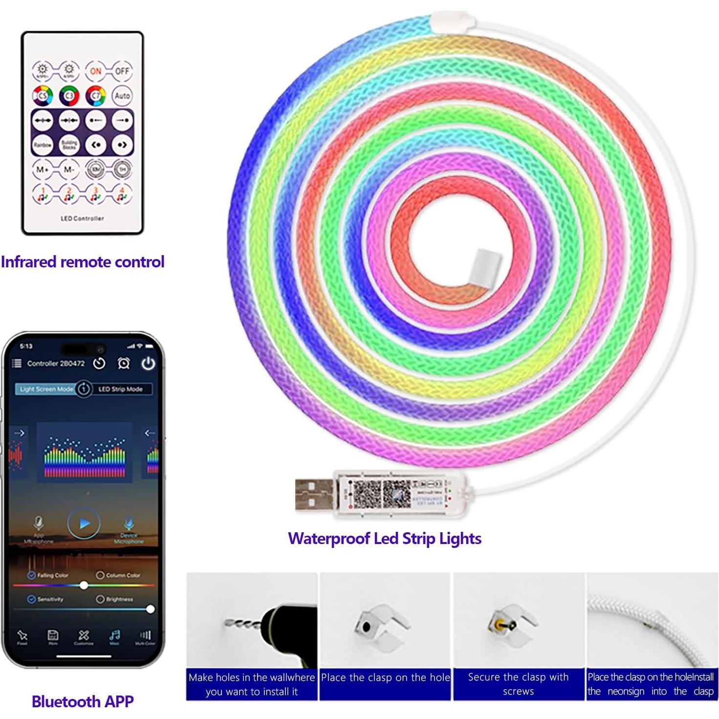 Tira de LED Neón RGB+IC 1m TK99SW Flexible a Prueba de Agua
