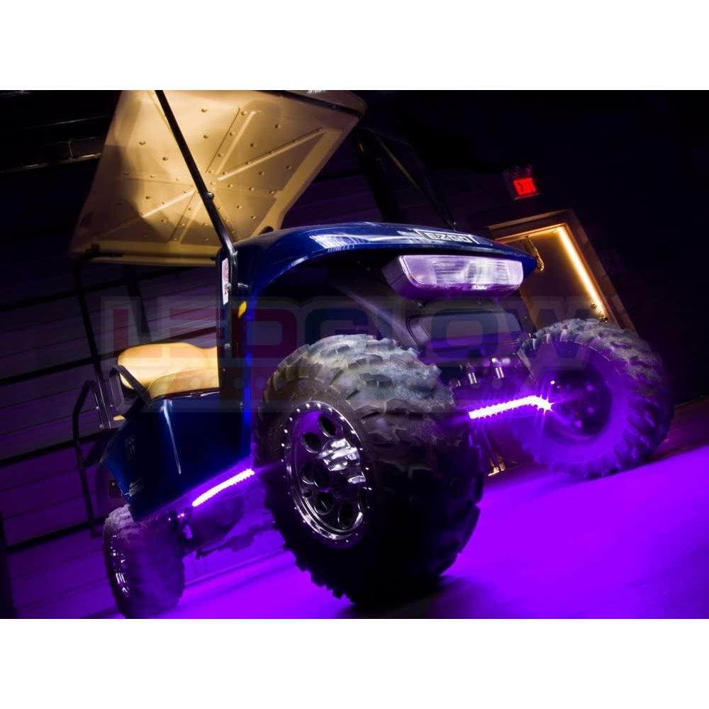 Kit de luces LEDGlow 4 piezas morado para carro de golf - Iluminación subterránea resistente al agua