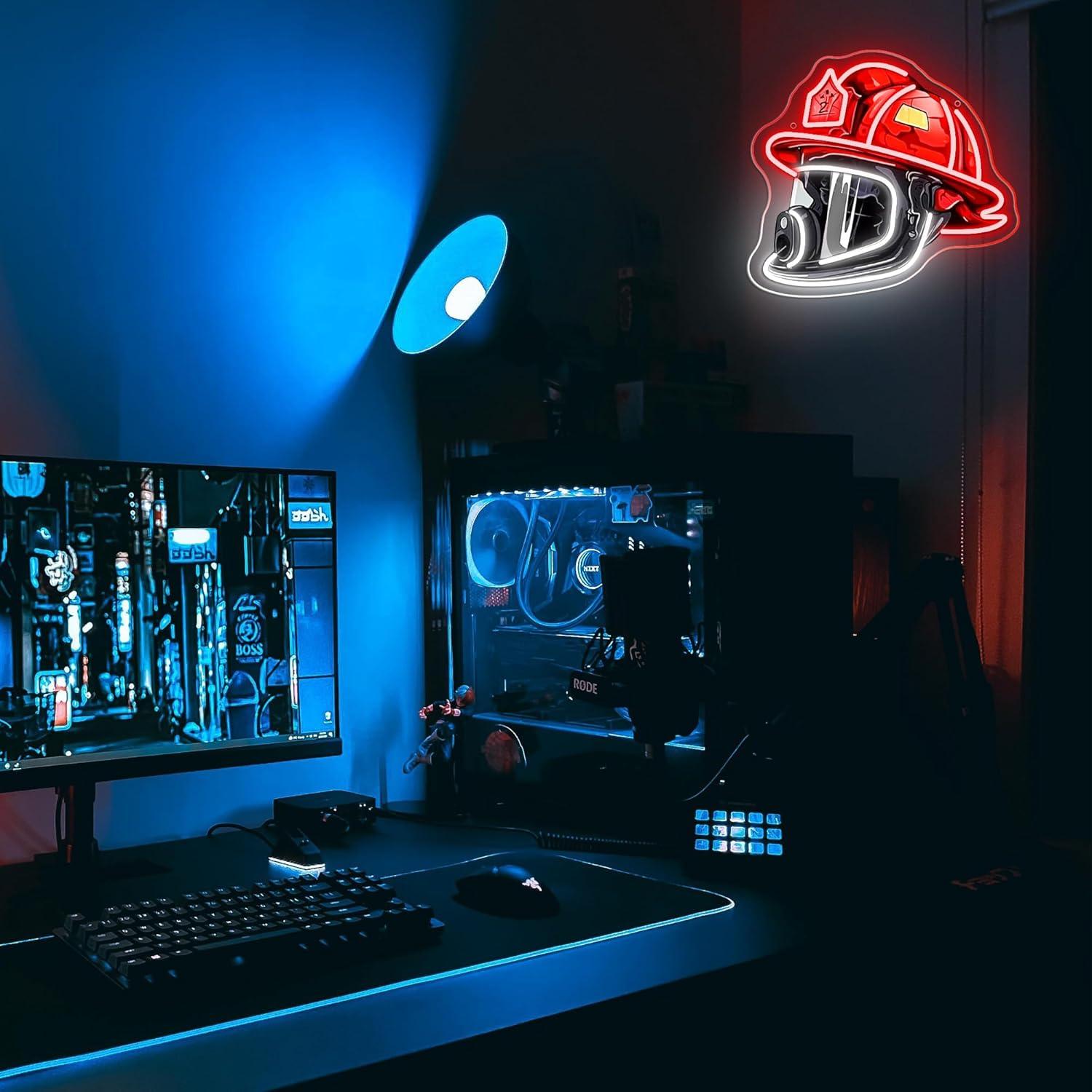 Luz de Neón LED Casco de Bombero Mutank Regulable USB 32.8x29.9cm