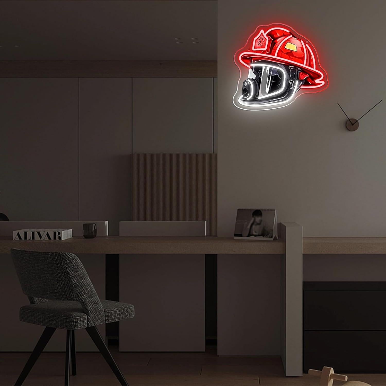 Luz de Neón LED Casco de Bombero Mutank Regulable USB 32.8x29.9cm