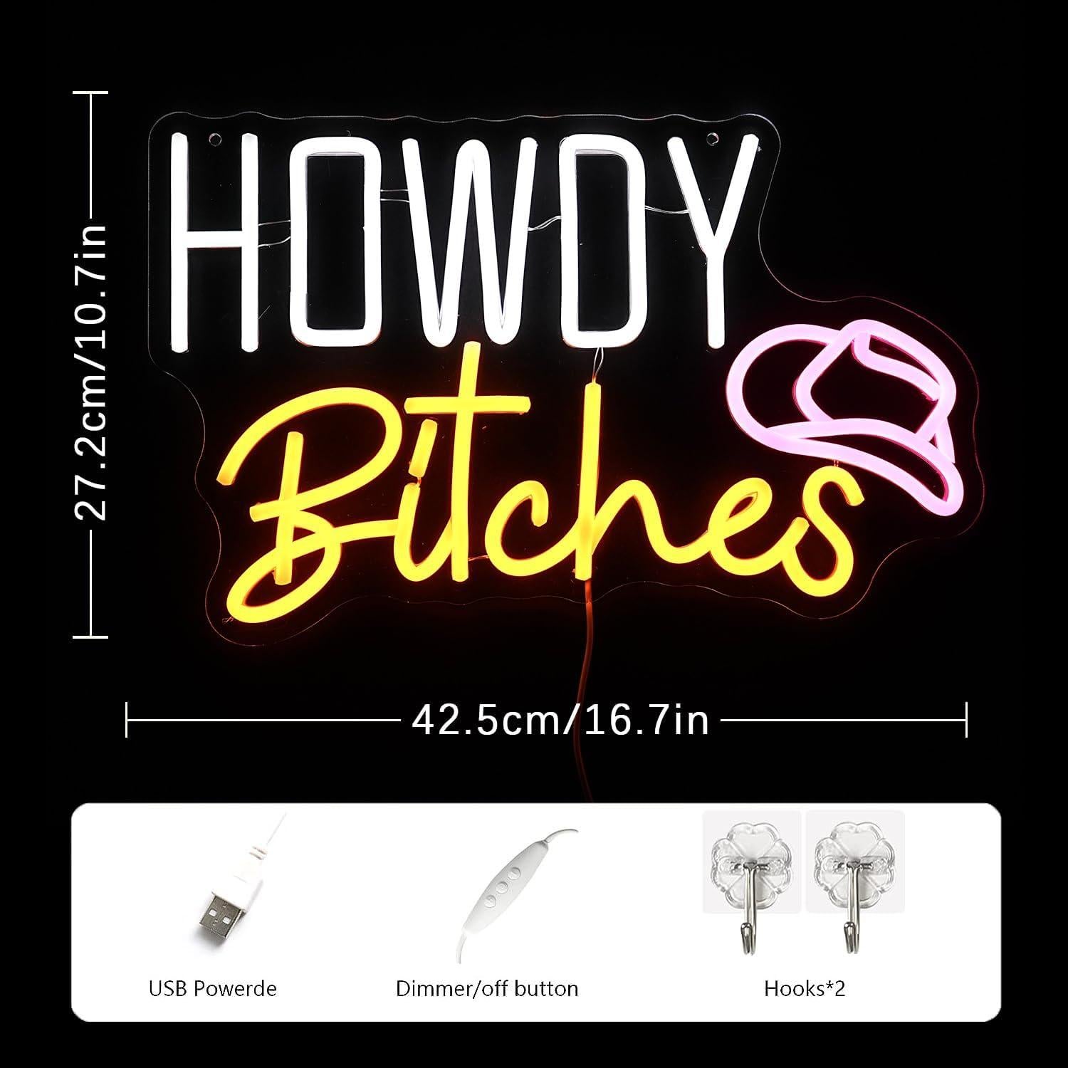 Cartel de Neón Howdy Bitches LMSIGNLY 27x43cm LED USB