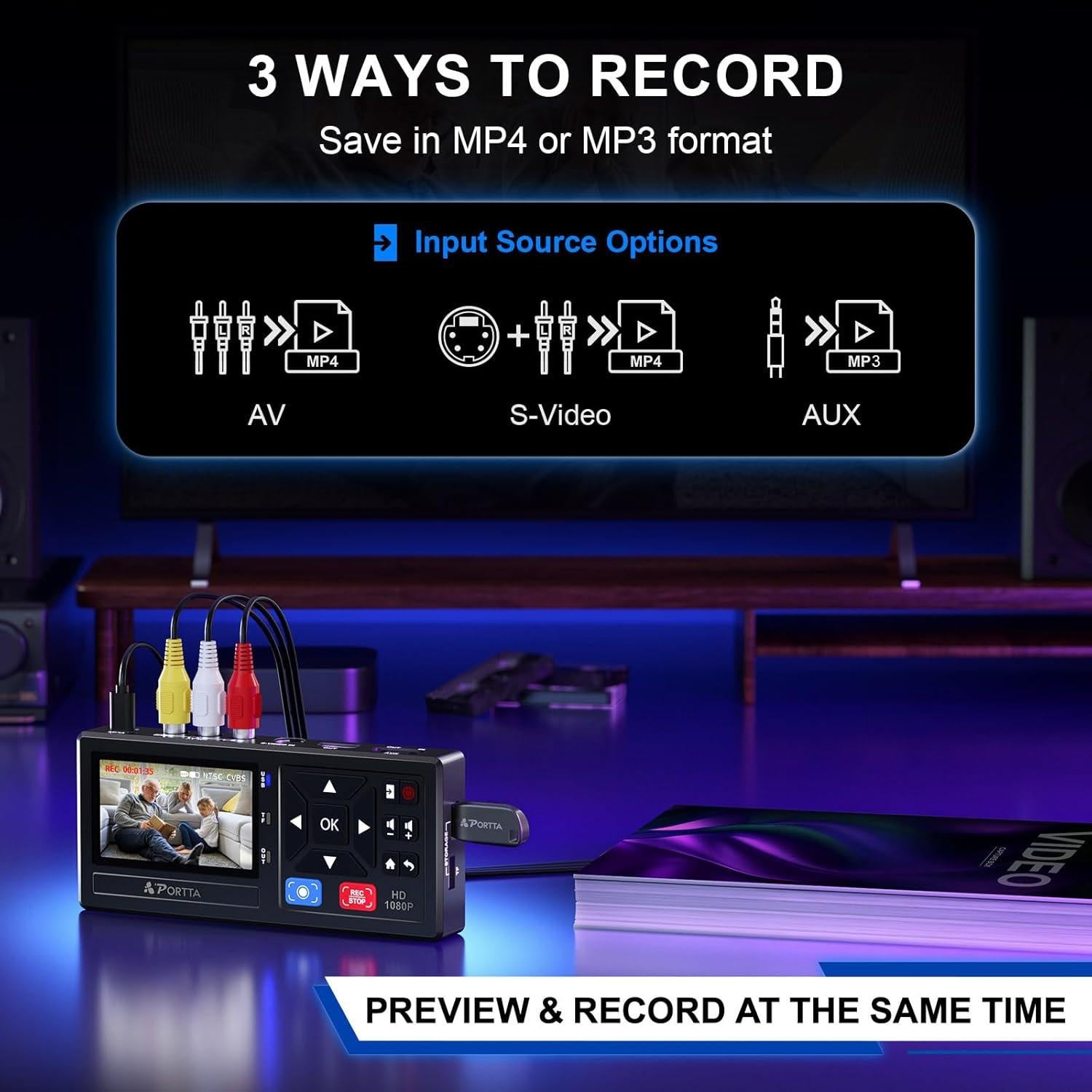 Convertidor de VHS a Digital Portta CHR101U3 1080P USB 128GB