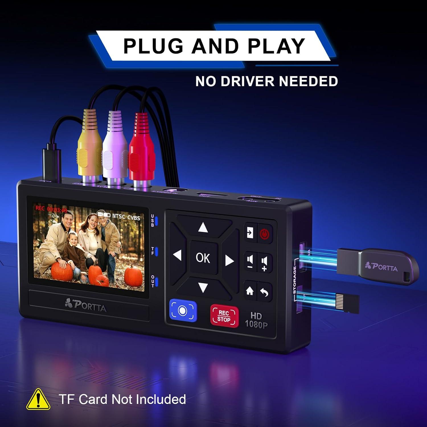 Convertidor de VHS a Digital Portta CHR101U3 1080P USB 128GB