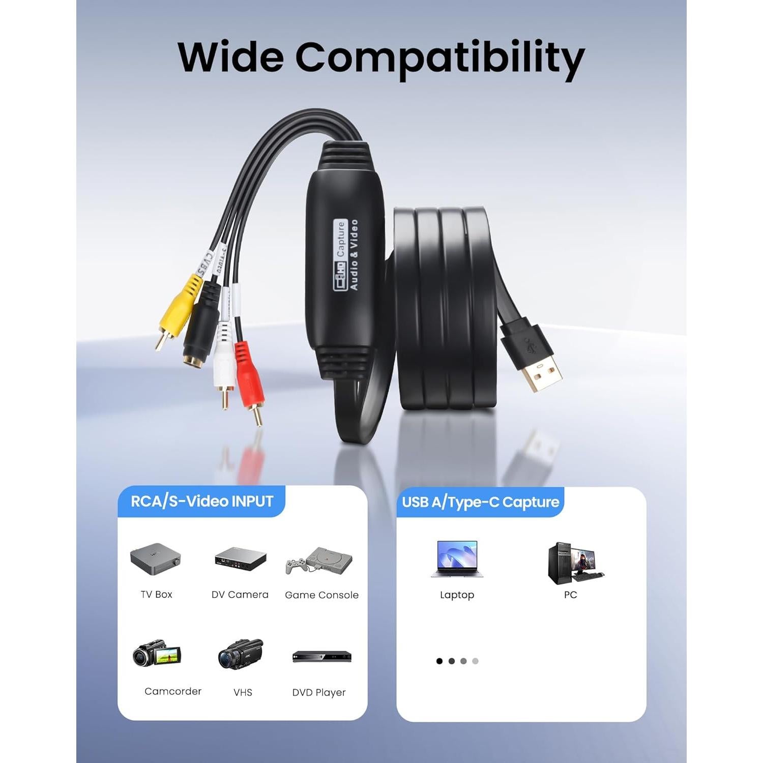 Convertidor de VHS a Digital Avedio Links 1080P USB RCA