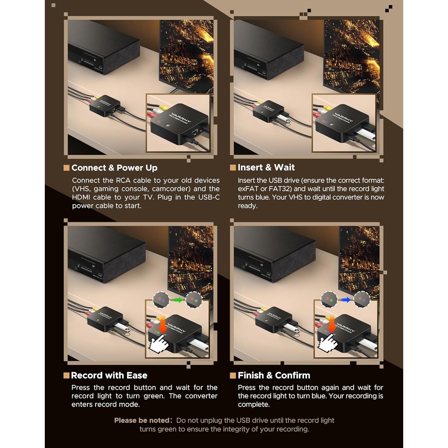 Convertidor de VHS a Digital WARRKY RCA a HDMI 720P