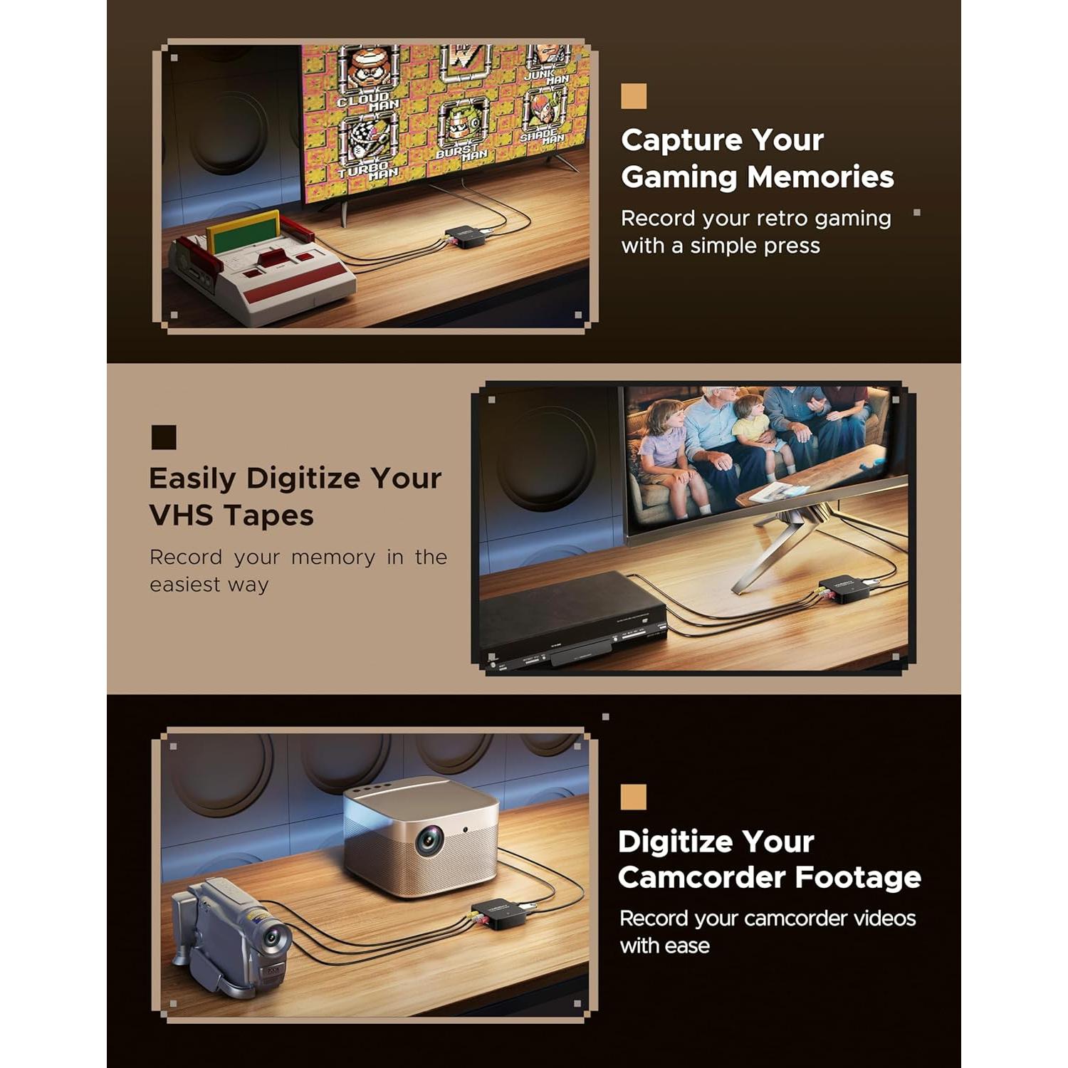 Convertidor de VHS a Digital WARRKY RCA a HDMI 720P