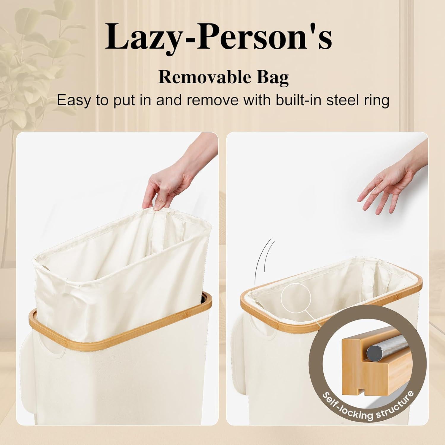 Cesta de Ropa Plegable Foluck 60L Impermeable Beige con Tapa