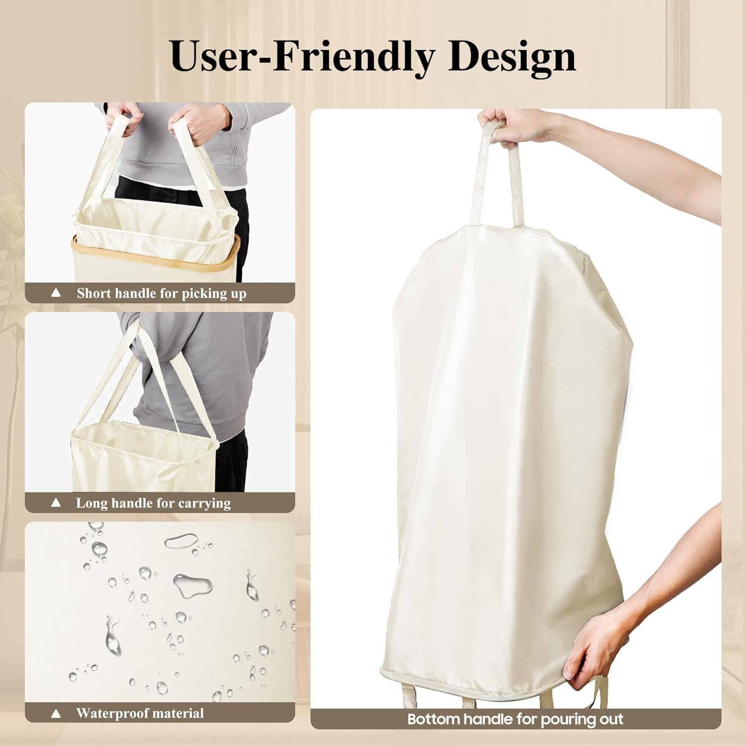 Cesta de Ropa Plegable Foluck 60L Impermeable Beige con Tapa