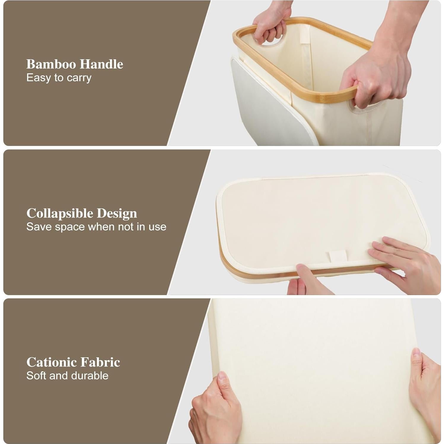 Cesta de Ropa Plegable Foluck 60L Impermeable Beige con Tapa