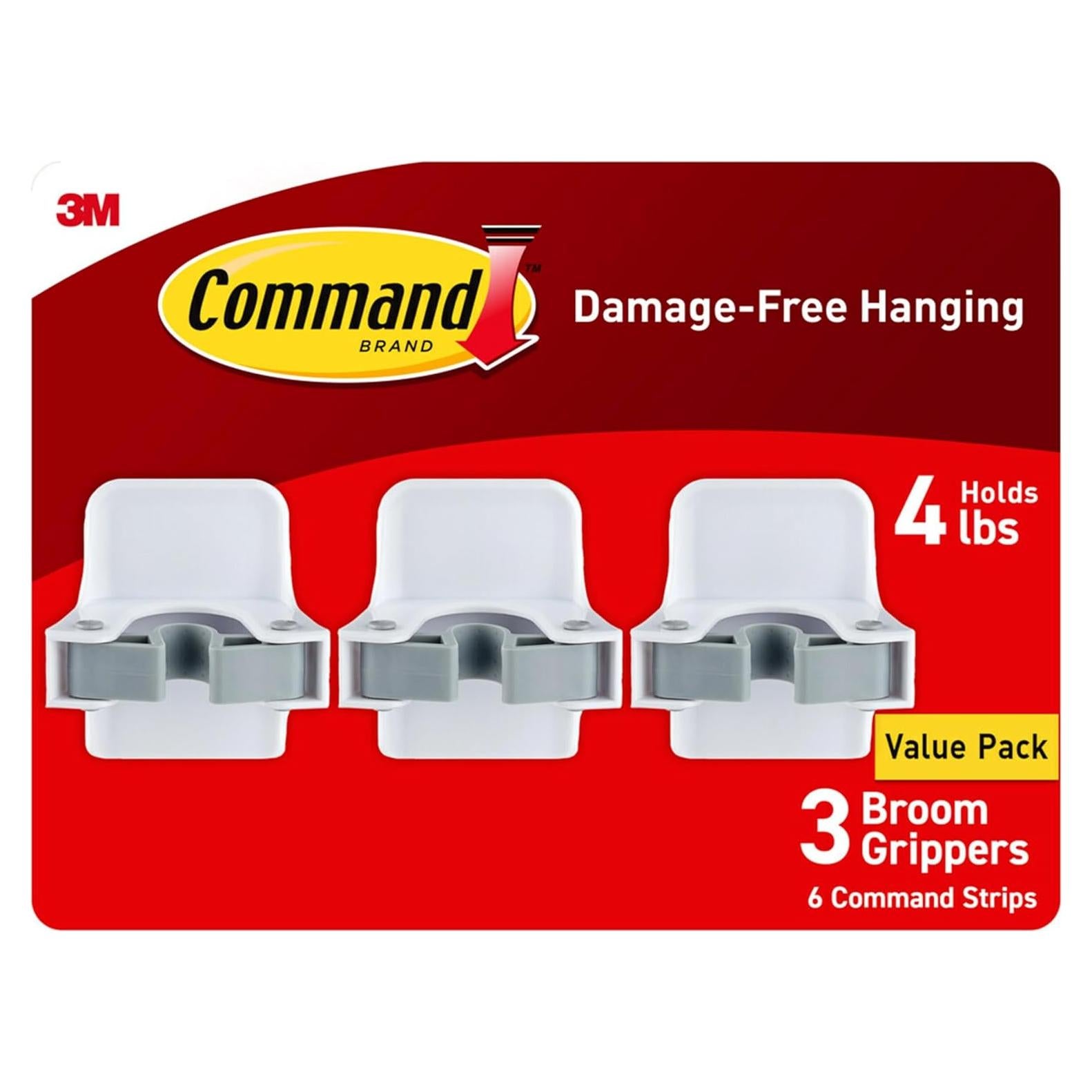 Soporte de Pared para Escobas Command - 3 Ganchos, Blanco