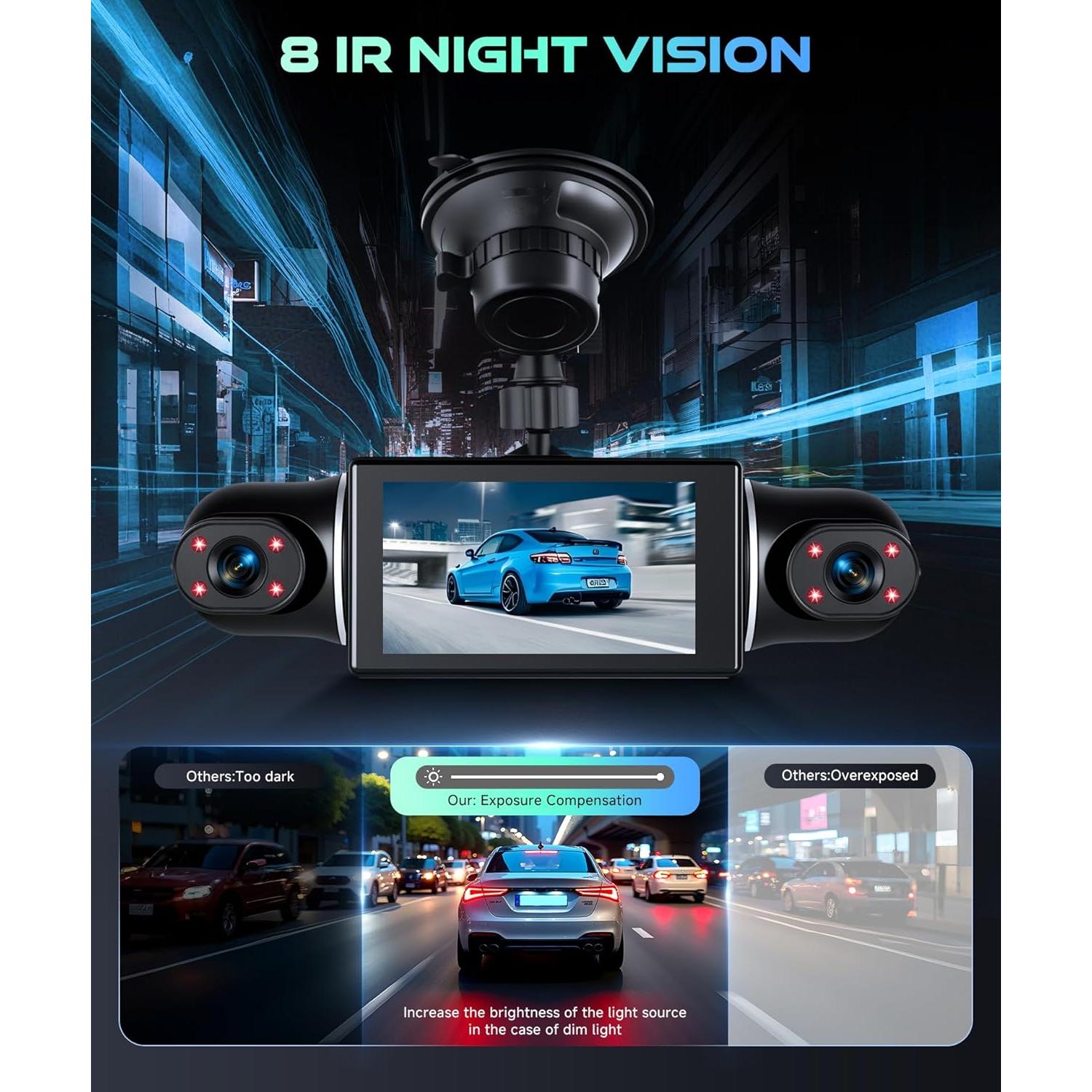 Cámara Dash 360° Podofo 2K 4 Canales Pantalla Táctil