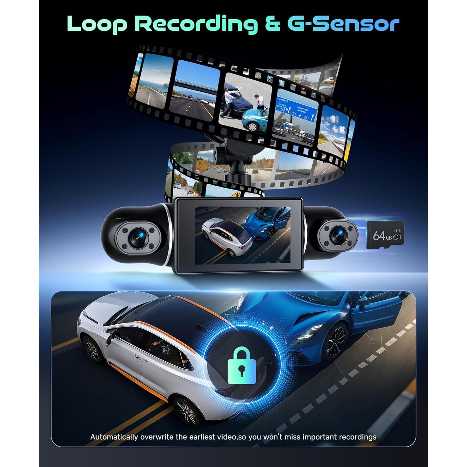 Cámara Dash 360° Podofo 2K 4 Canales Pantalla Táctil