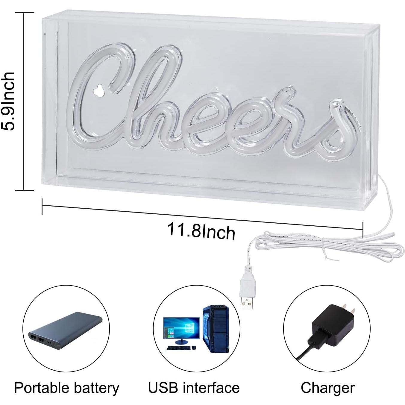 Cartel de Neón LED Cheers Hawisphy 51x23 cm USB Blanco Cálido
