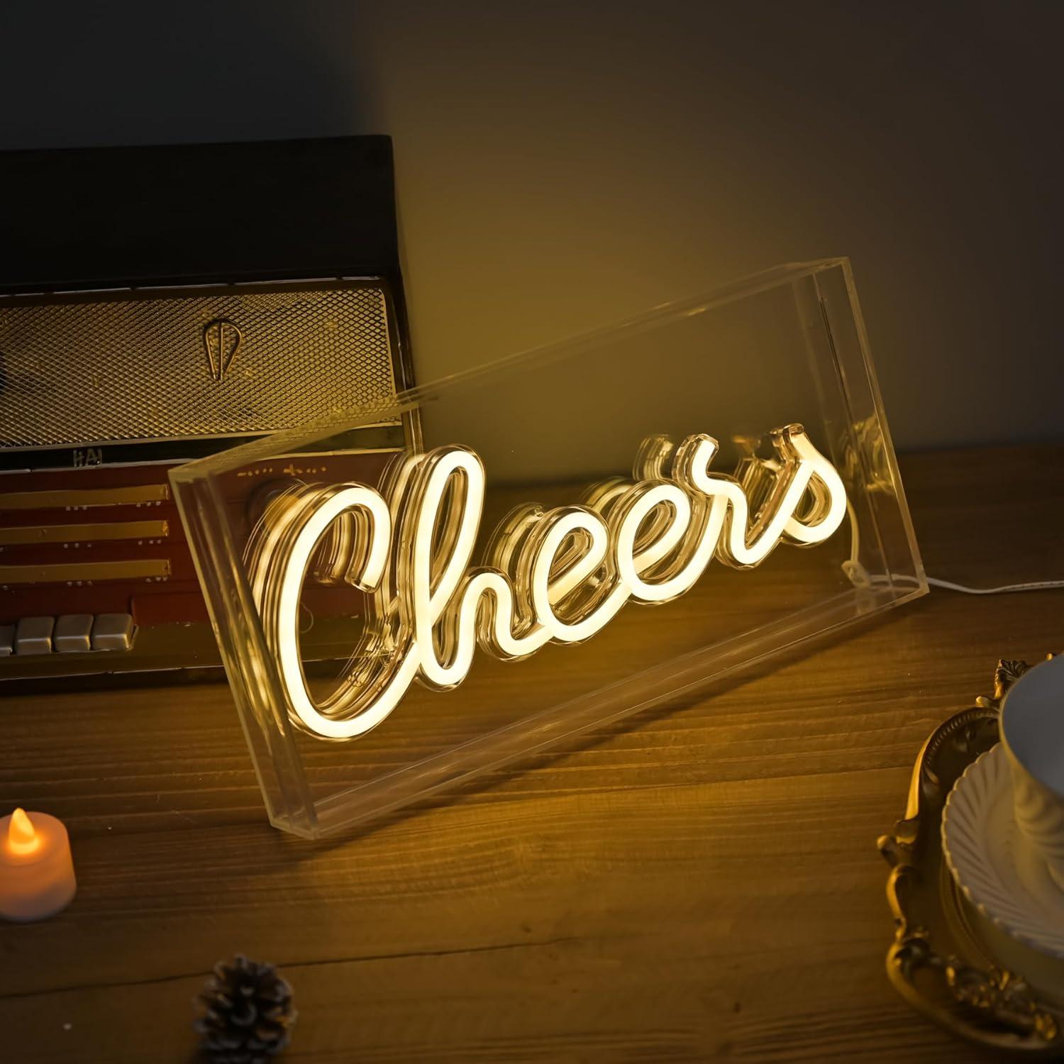 Cartel de Neón LED Cheers Hawisphy 51x23 cm USB Blanco Cálido