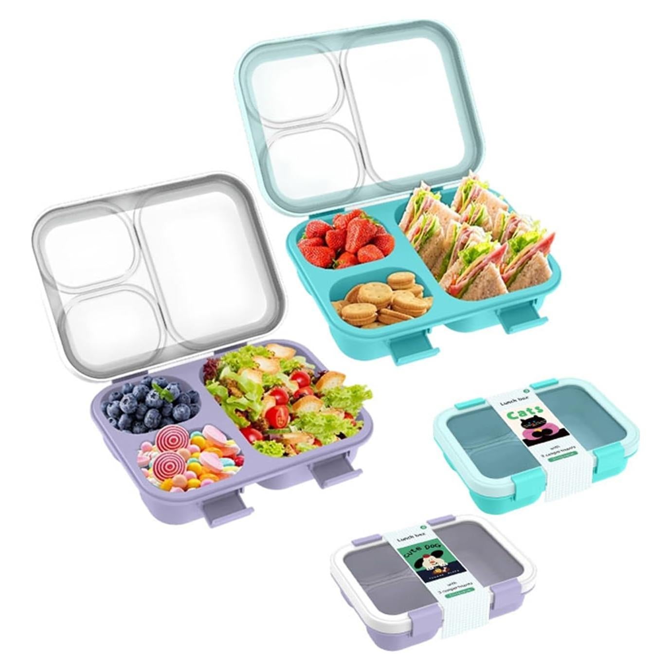 Caja Bento LxueLxic 850ml 3 Compartimentos Azul y Púrpura