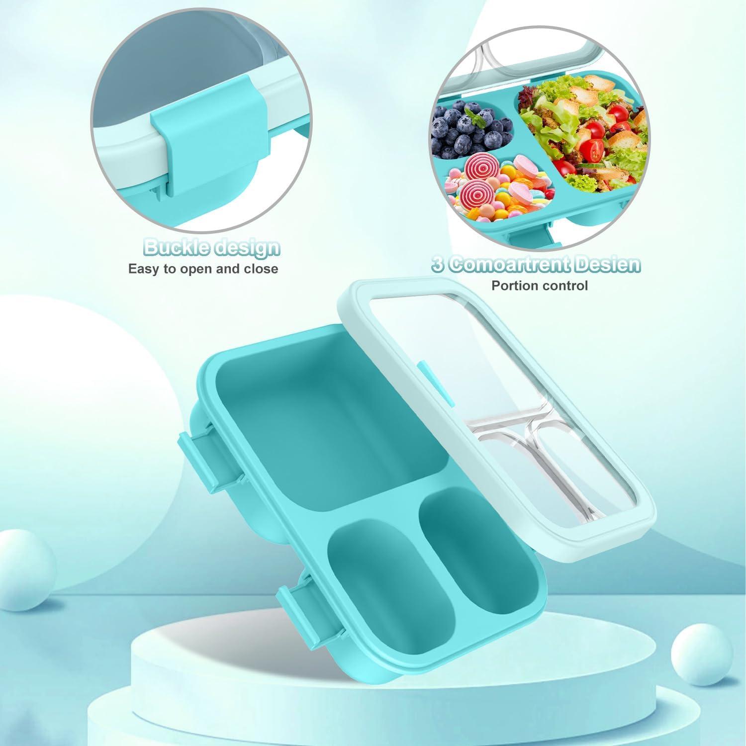 Caja Bento LxueLxic 850ml 3 Compartimentos Azul y Púrpura