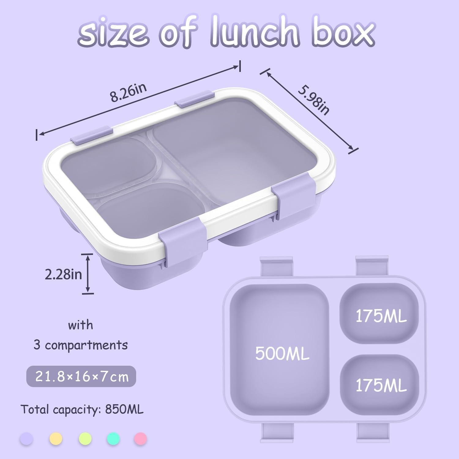 Caja Bento LxueLxic 850ml 3 Compartimentos Azul y Púrpura