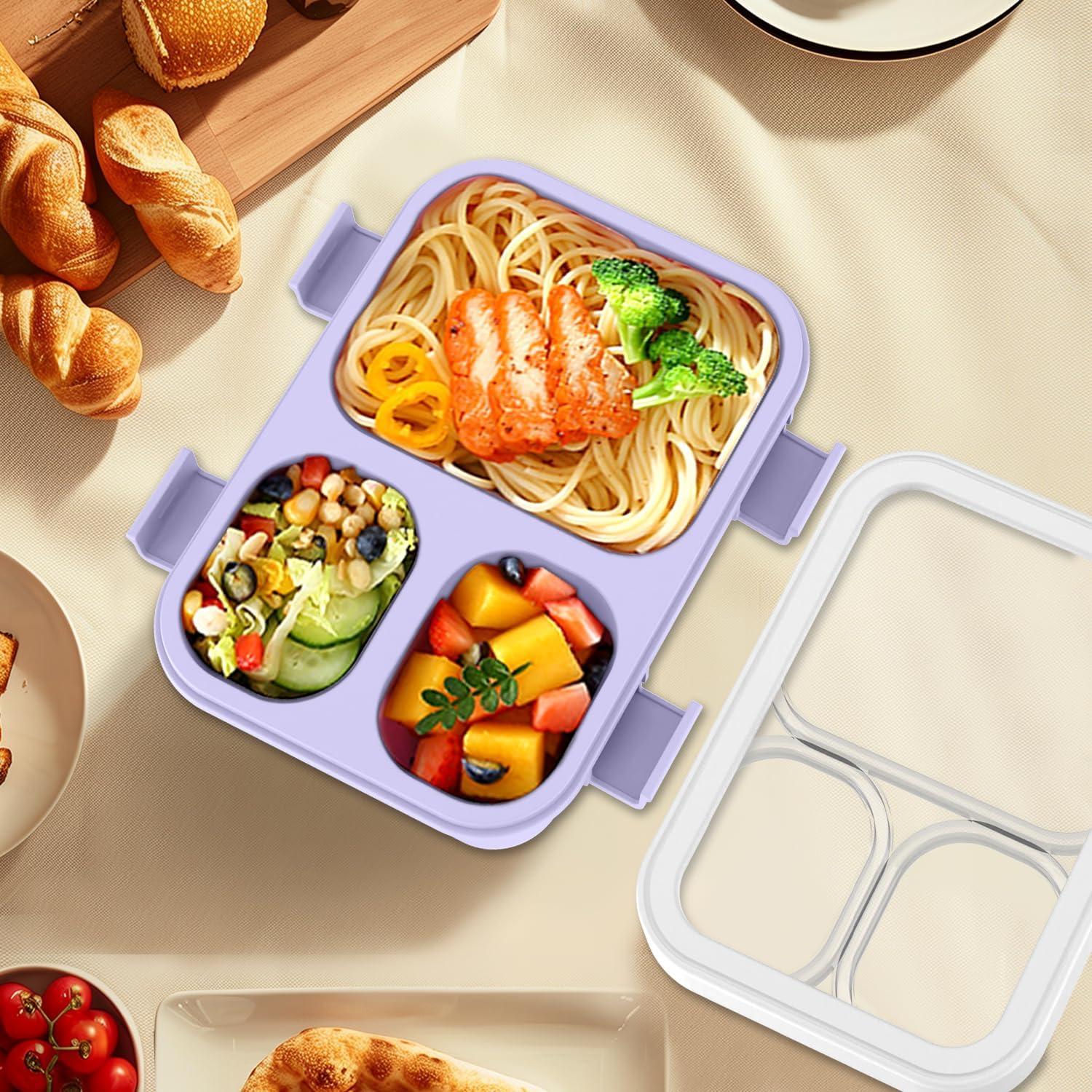 Caja Bento LxueLxic 850ml 3 Compartimentos Azul y Púrpura