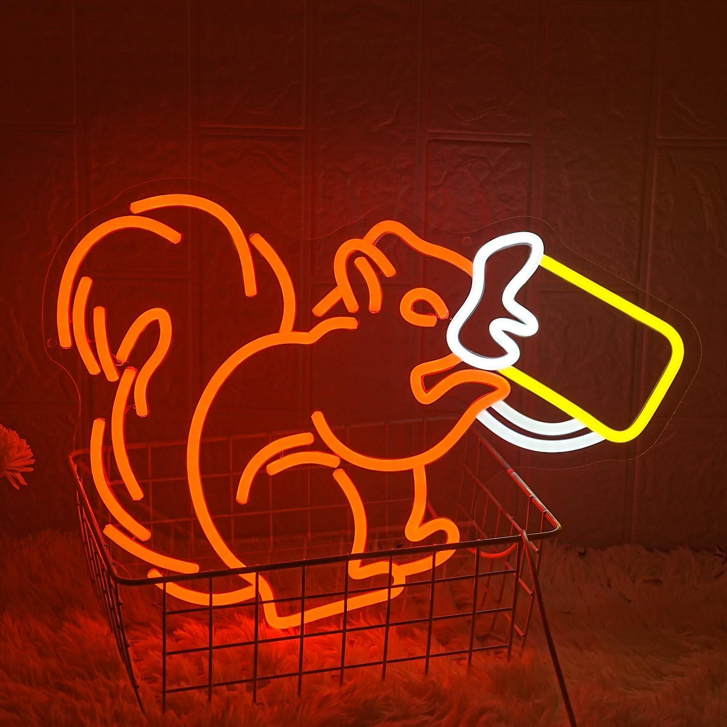 Letrero de Neón Ardilla Bebiendo Vino LED 42x32cm LMSIGNLY