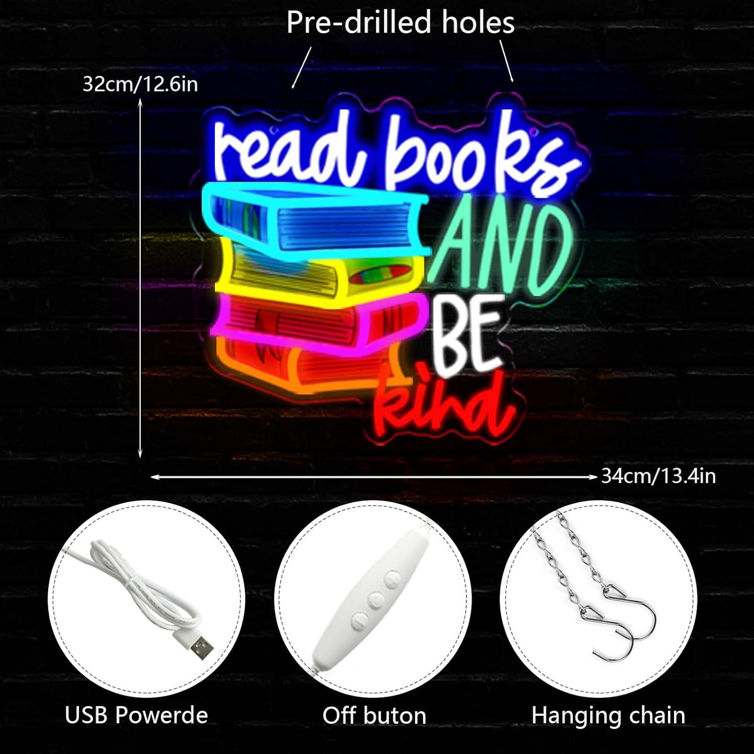 Letrero Neon LED Leer Libros Ser Amable WittyRhE 34x32cm