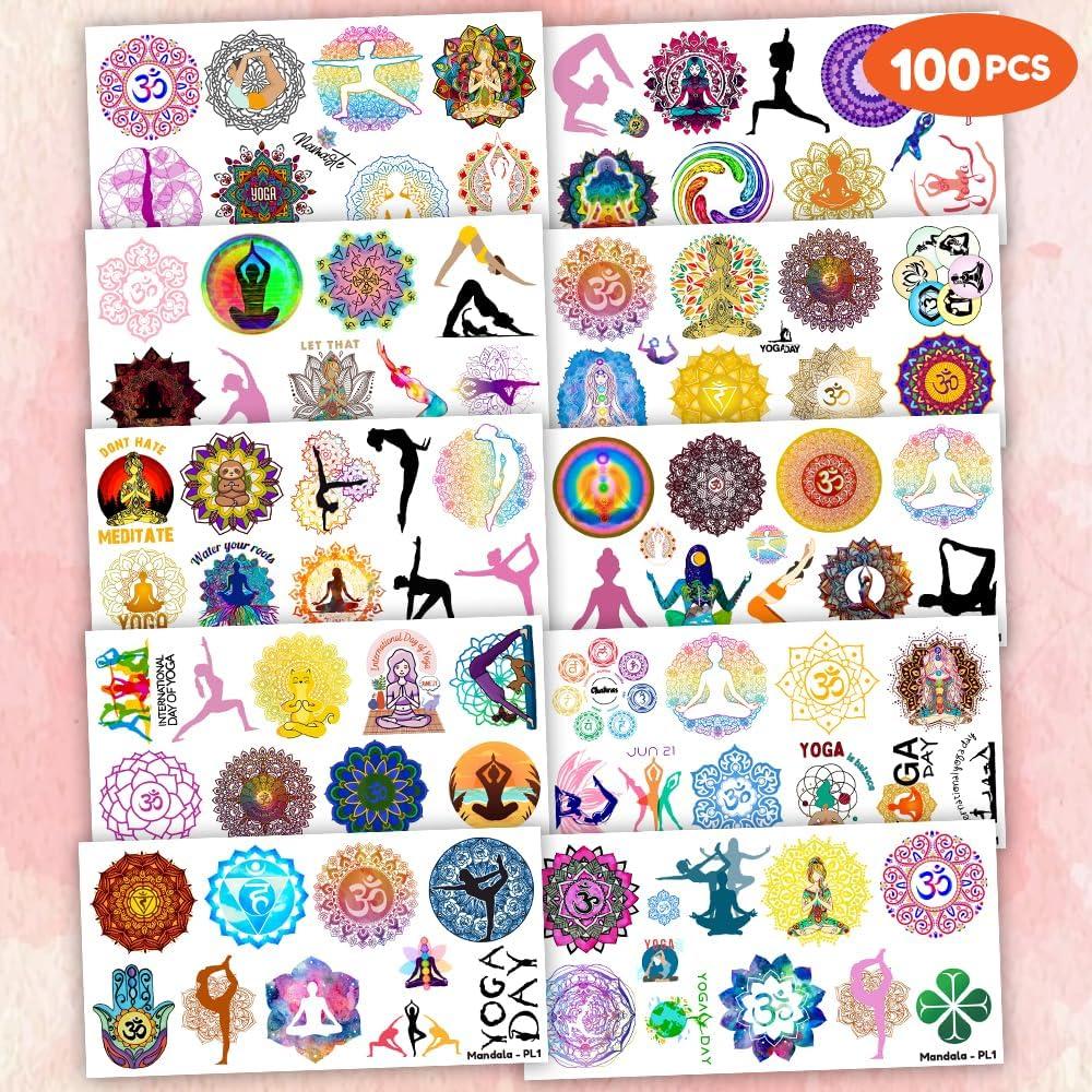 100 Tatuajes Temporales Mandala Yoga MeoIsDaBest 15.5x7.9cm