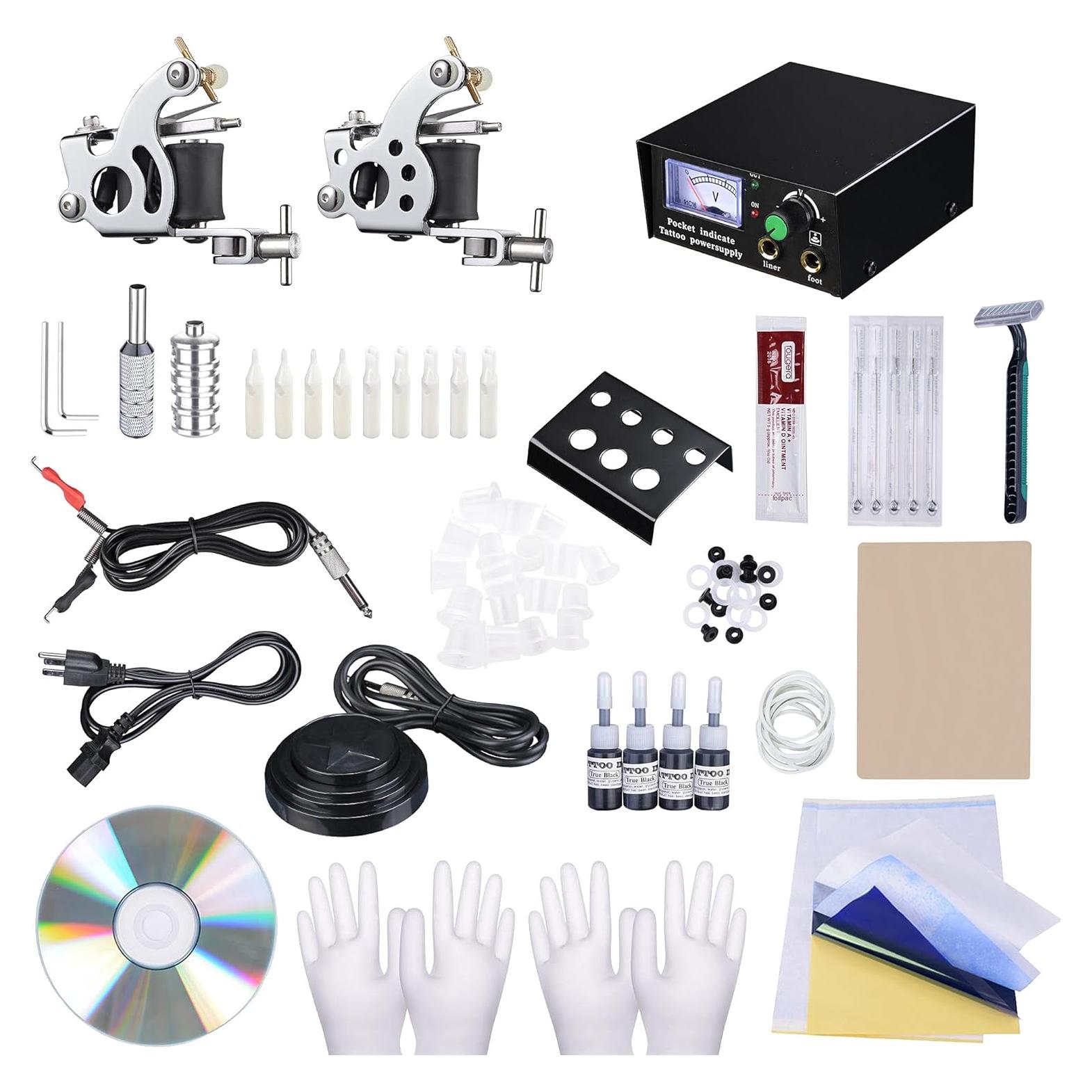 Kit Completo de Tatuaje AW - 2 Máquinas, 4 Tintas, 5 Agujas