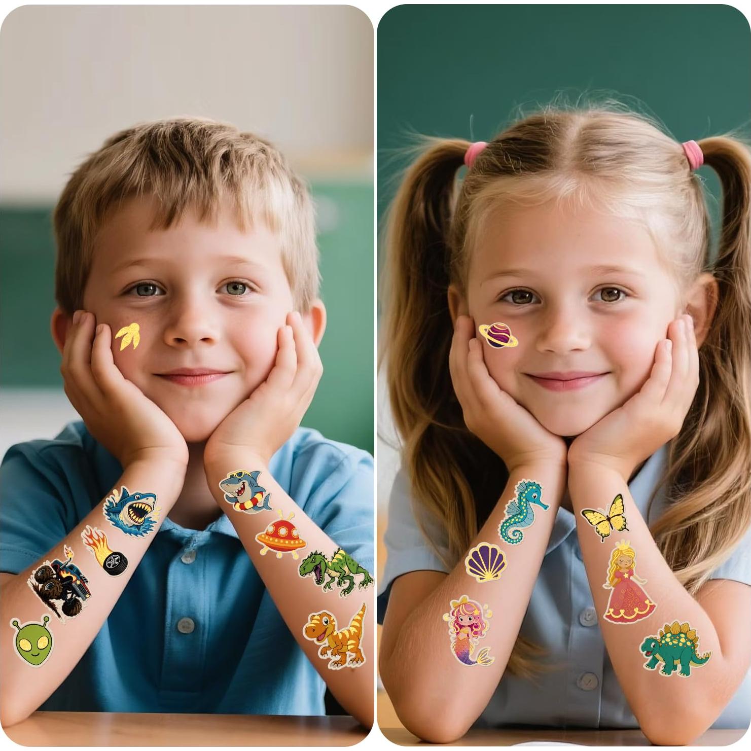 180 Tatuajes Temporales Brillantes Gabizafia para Niños