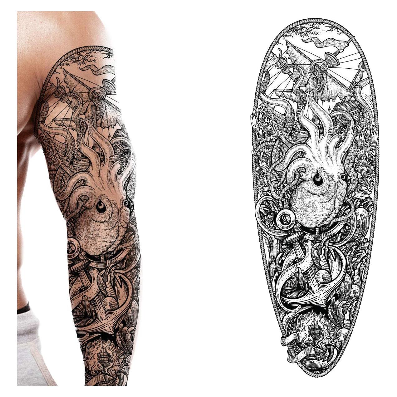 Tatuaje Temporal Completo Kraken Pirata 2 Piezas - Tatodays