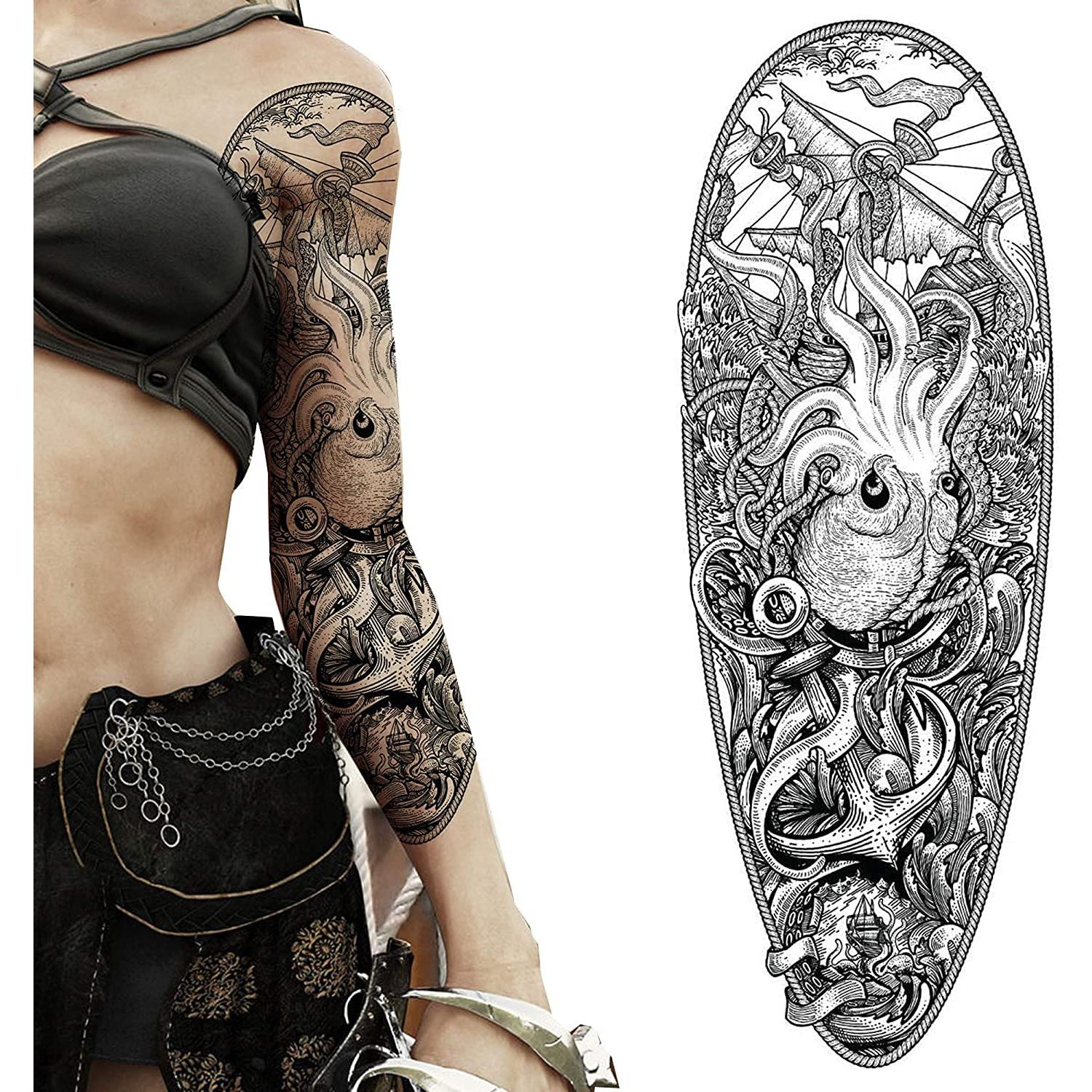 Tatuaje Temporal Completo Kraken Pirata 2 Piezas - Tatodays