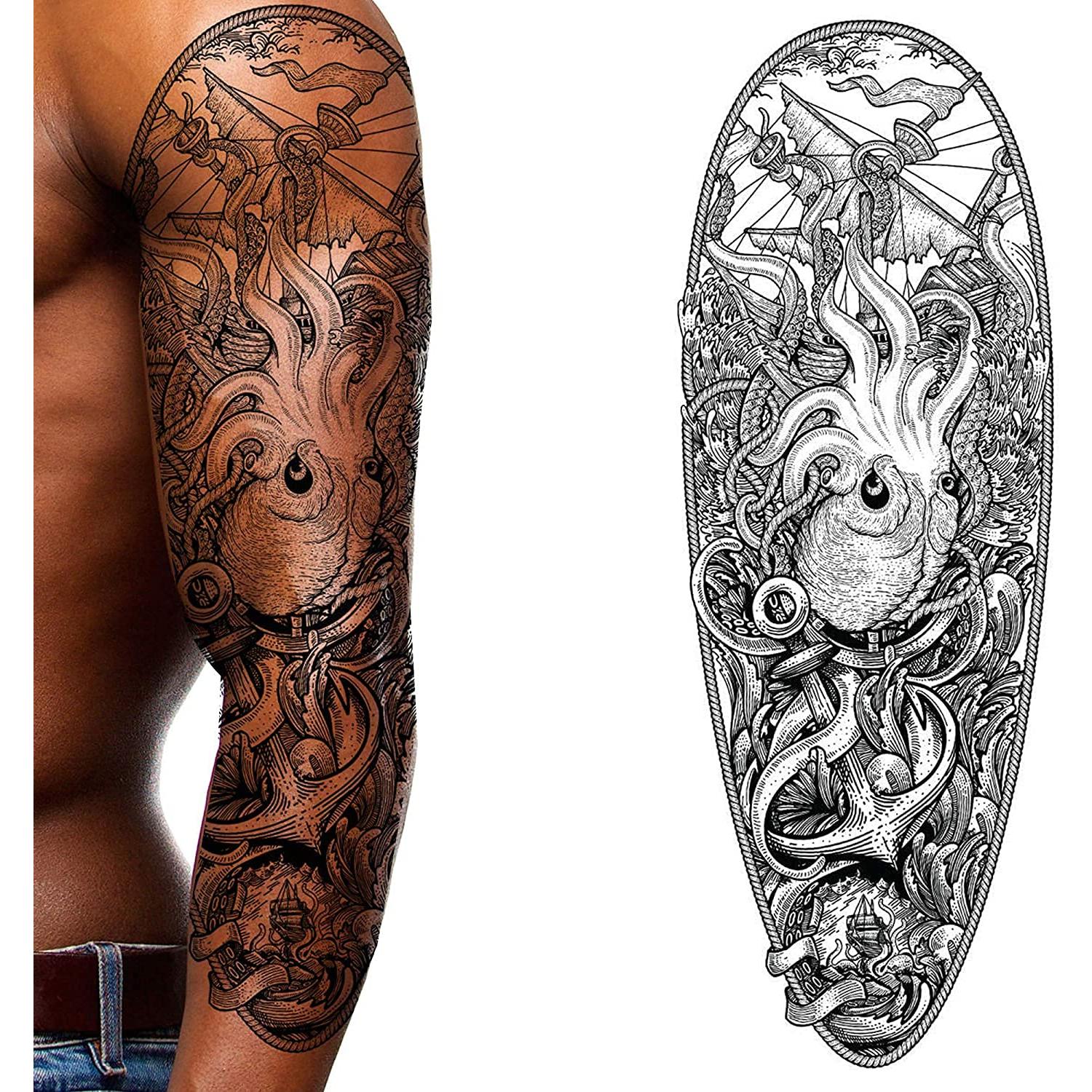 Tatuaje Temporal Completo Kraken Pirata 2 Piezas - Tatodays