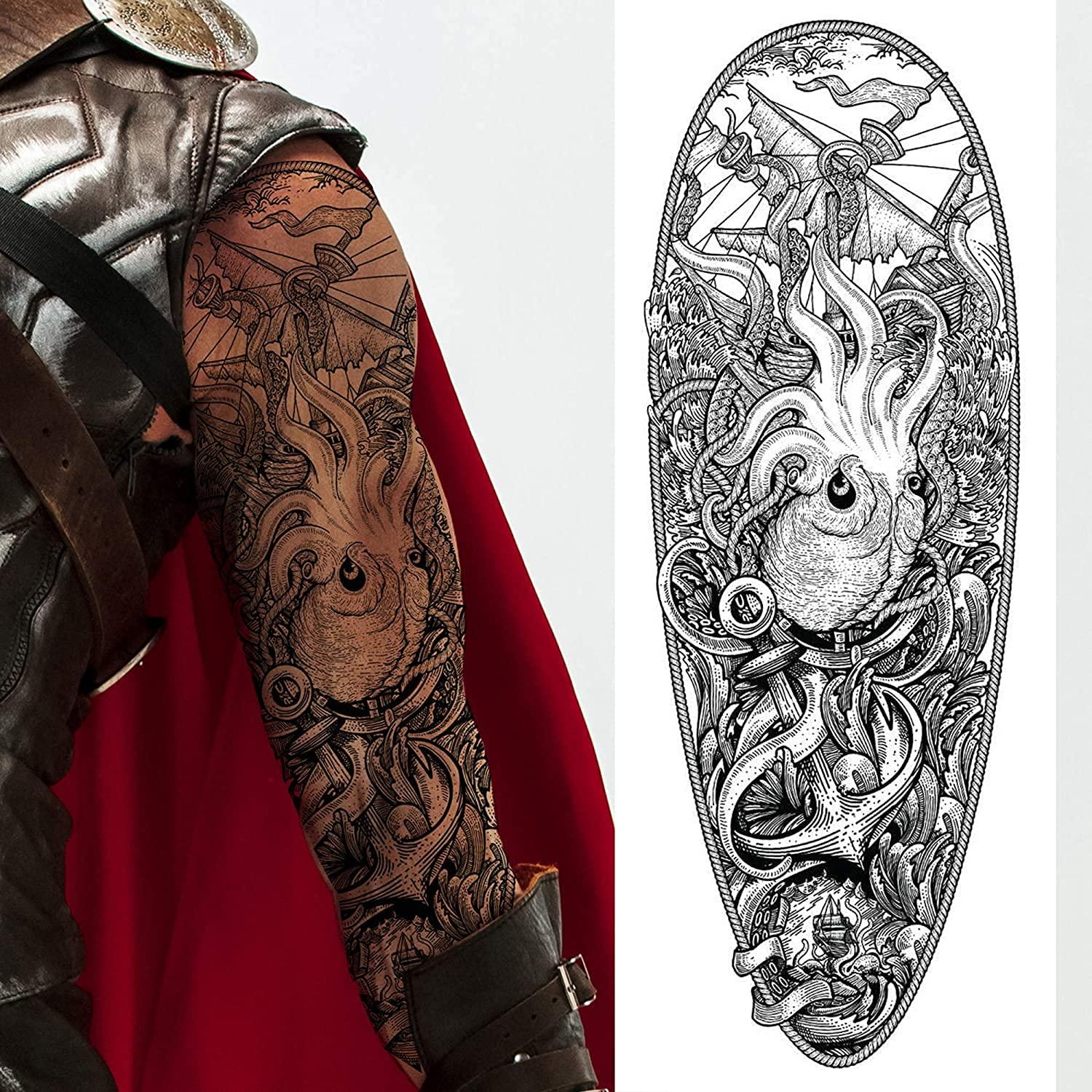 Tatuaje Temporal Completo Kraken Pirata 2 Piezas - Tatodays