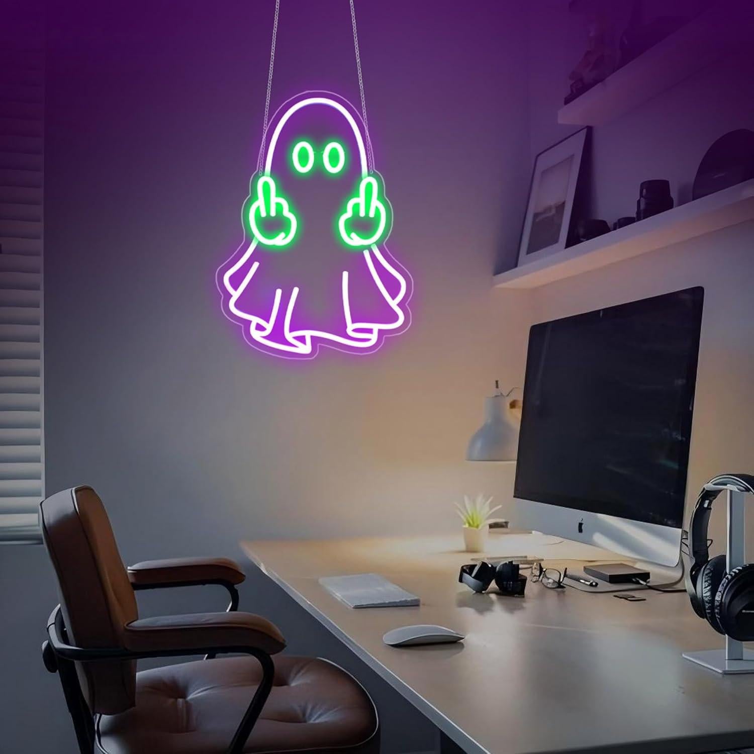 Cartel de Neón LED Morado Fantasma Gdbkabf para Decoración