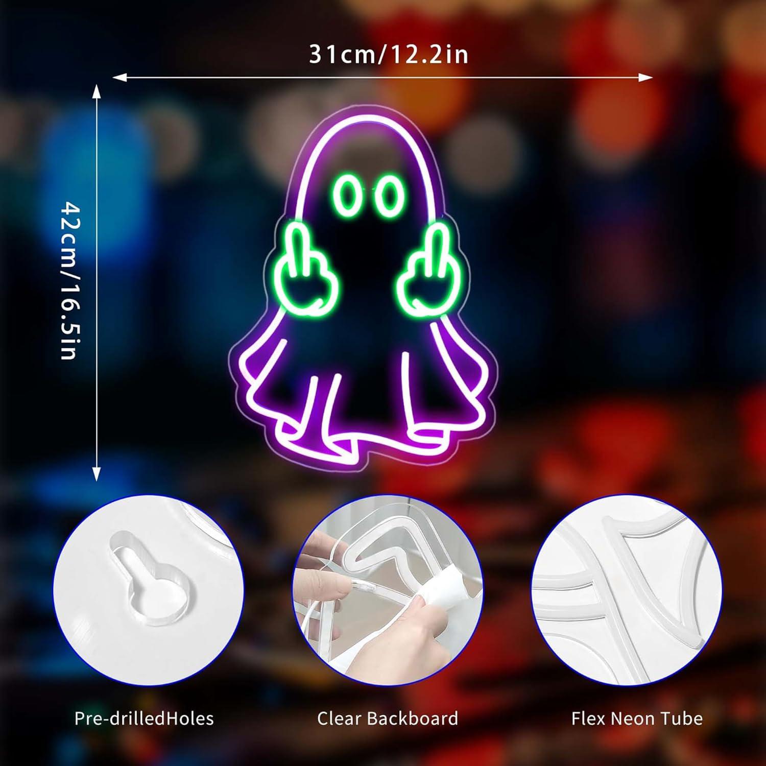 Cartel de Neón LED Morado Fantasma Gdbkabf para Decoración