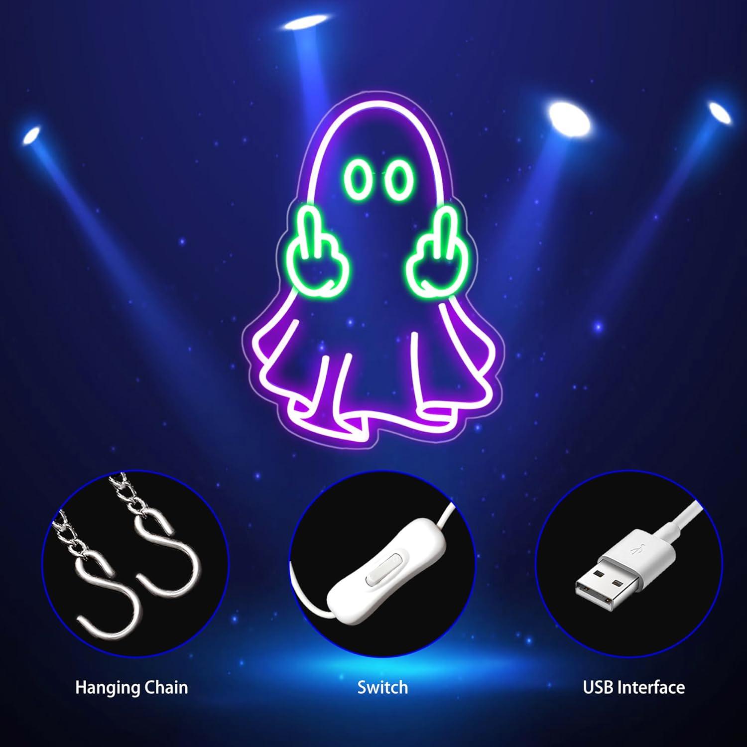 Cartel de Neón LED Morado Fantasma Gdbkabf para Decoración