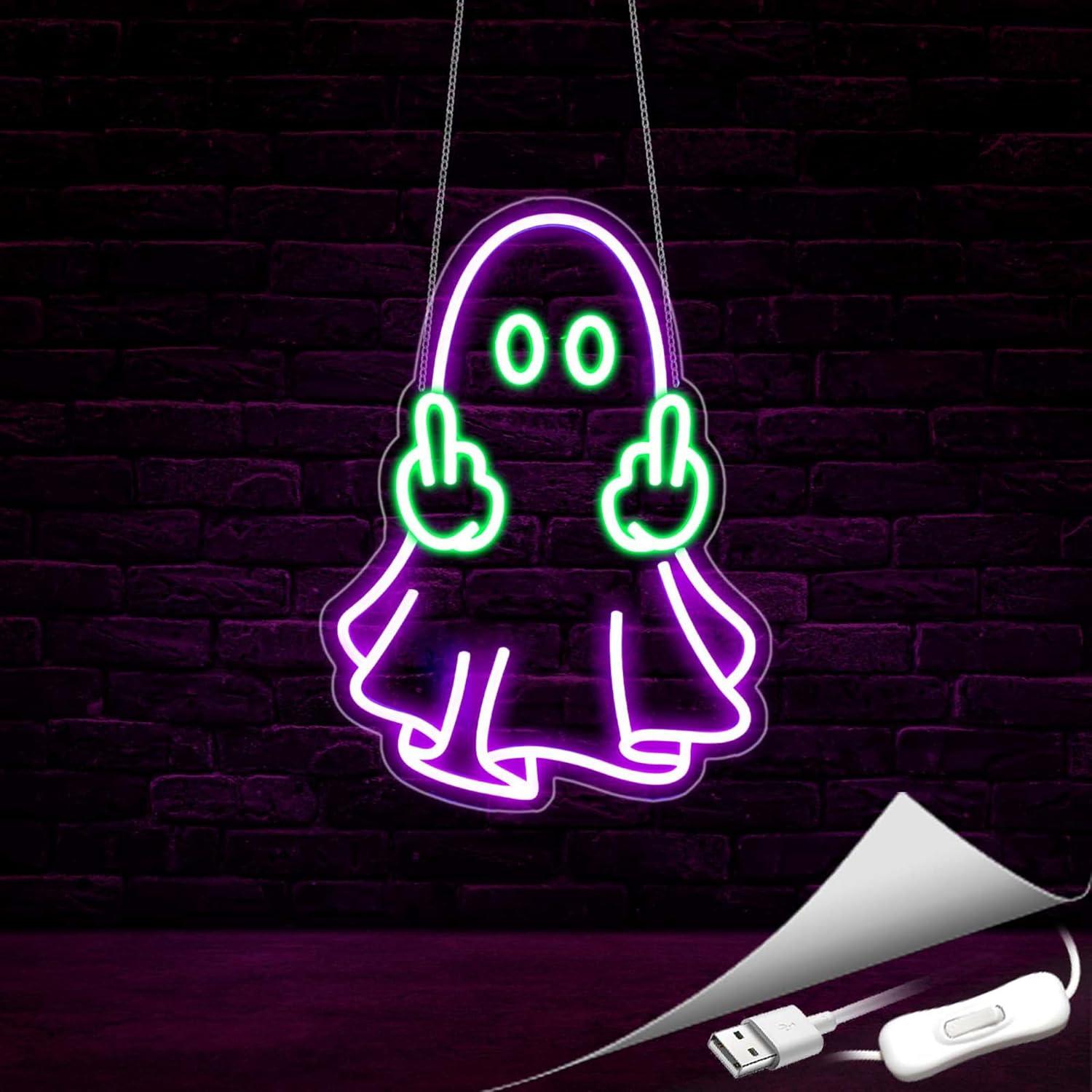 Cartel de Neón LED Morado Fantasma Gdbkabf para Decoración