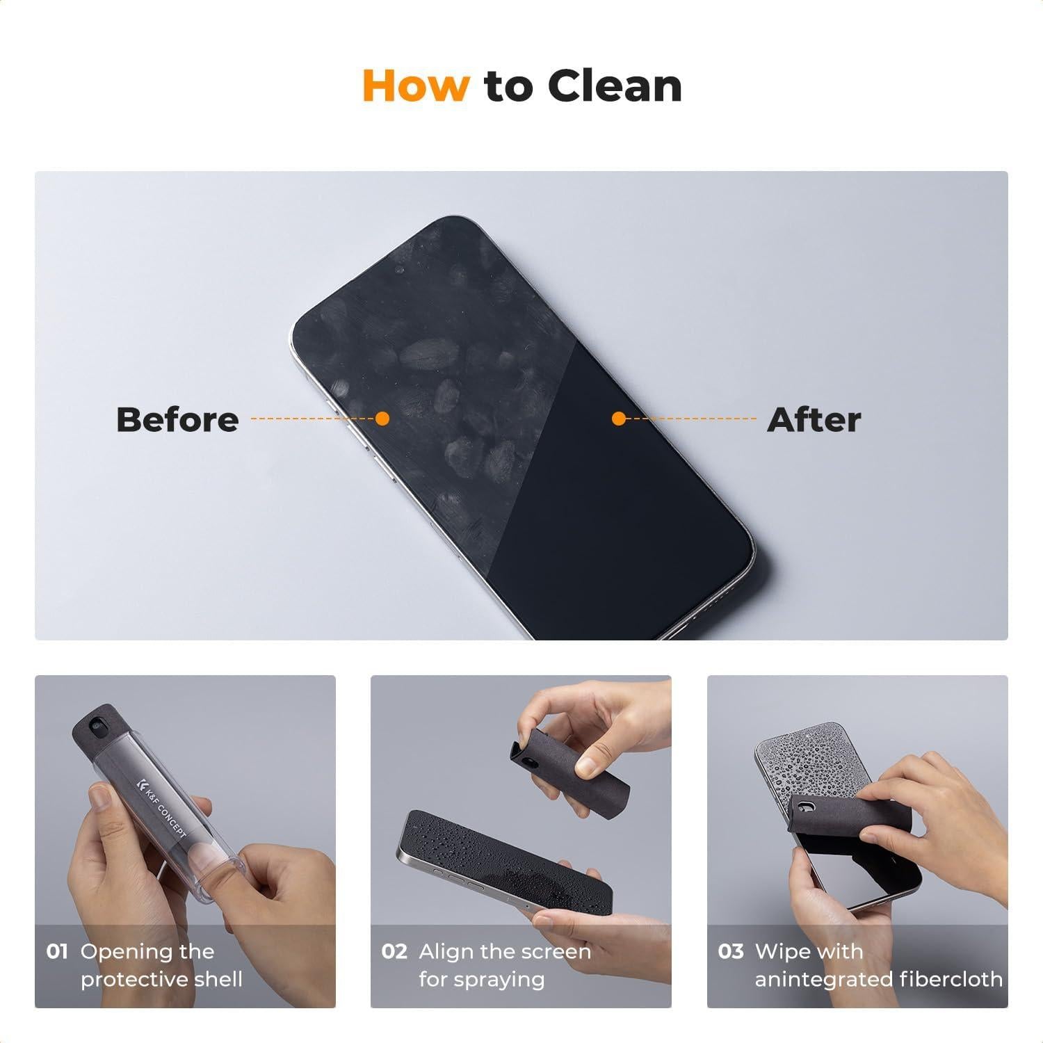 K&F CONCEPT Kit Limpiador Pantallas 2 Pcs Spray y Paño Microfibra