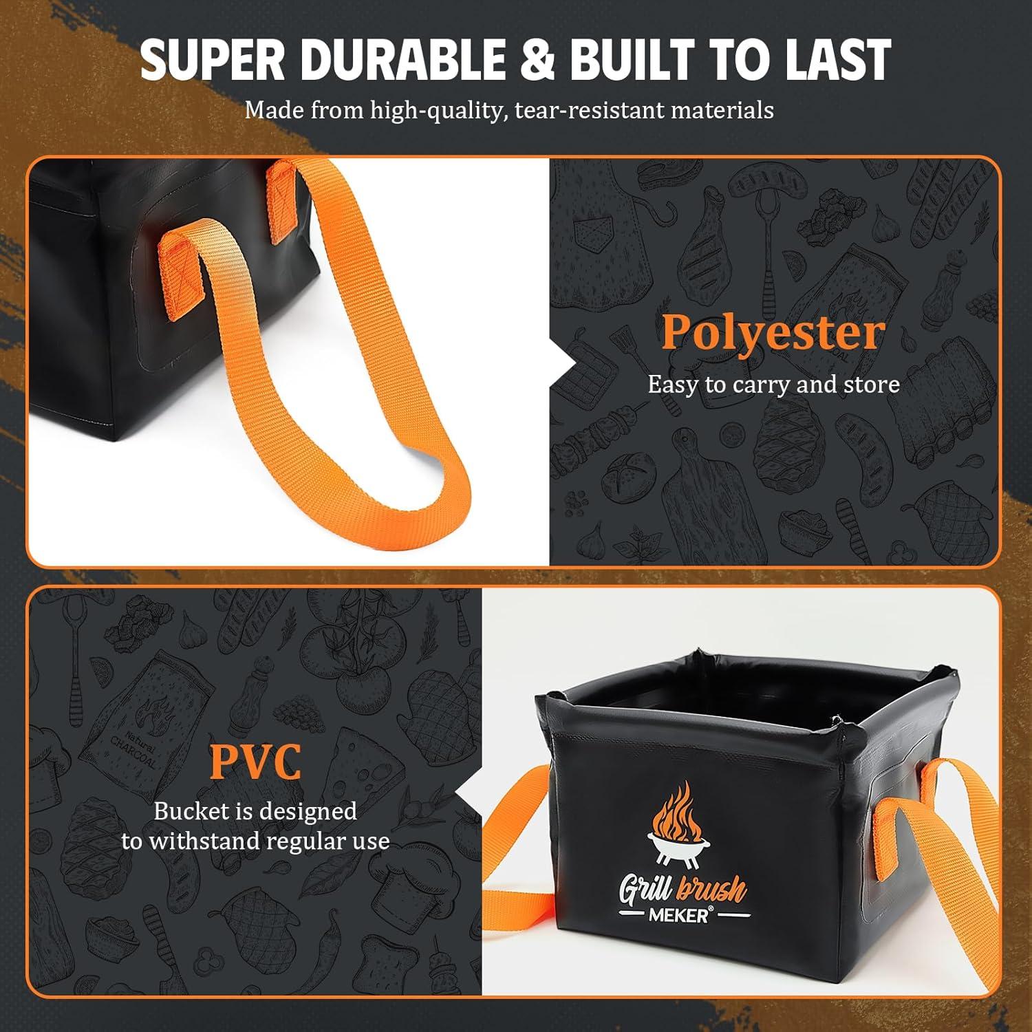 Cepillo Limpiador de Parrilla MEKER Sin Cerda con Cubo Plegable