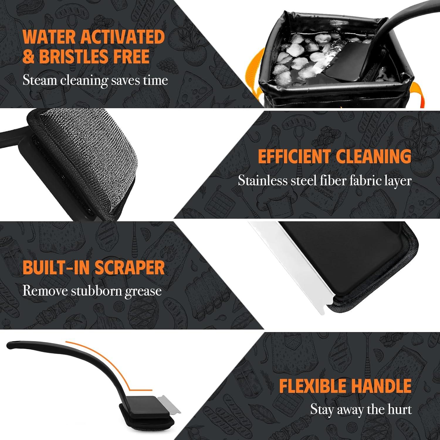 Cepillo Limpiador de Parrilla MEKER Sin Cerda con Cubo Plegable